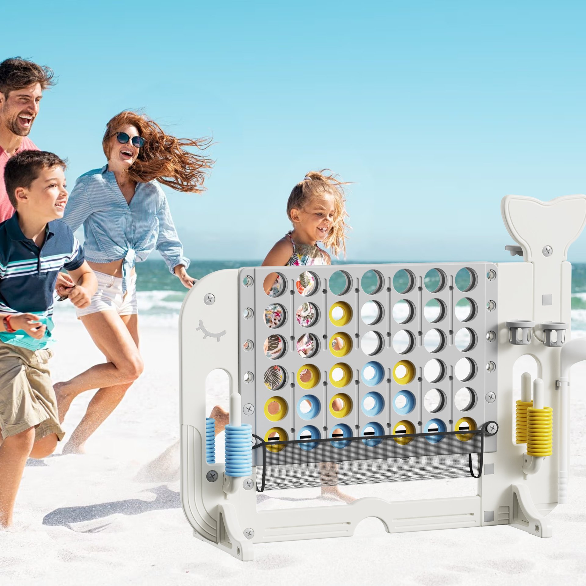 4 To Score Giant Game Set With Mesh Bag & Jumbo Connect 4 - White / Gray - Image 2