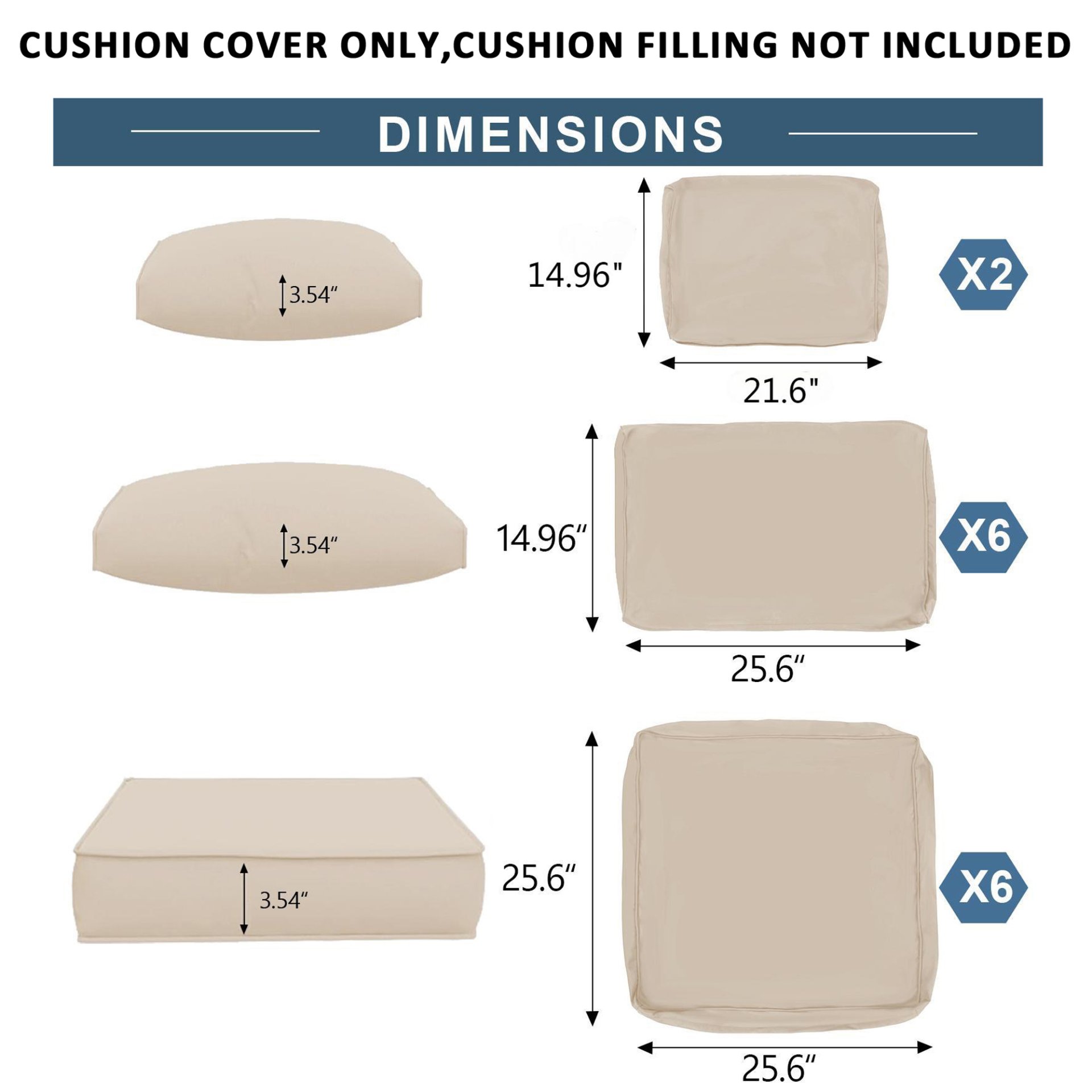 Outdoor Deep Seat Cushion Set For Patio Furniture, Polyester Replacement Pads - Beige - Image 3