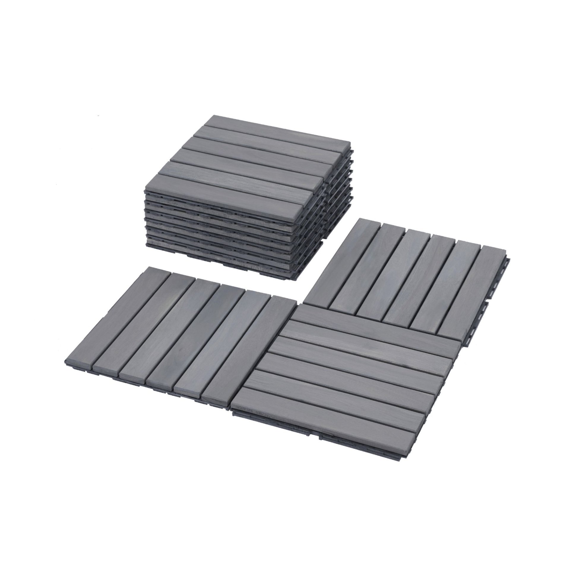 Interlocking Deck Tiles Striped Pattern Square Outdoor Flooring - Light Gray - Image 14