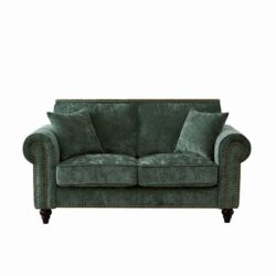 2 Seater Sofa With Rolled Arms, Tufted, Legs, Nailhead Trim - Green