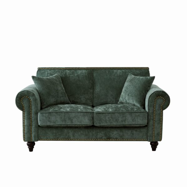 2 Seater Sofa With Rolled Arms, Tufted, Legs, Nailhead Trim - Green