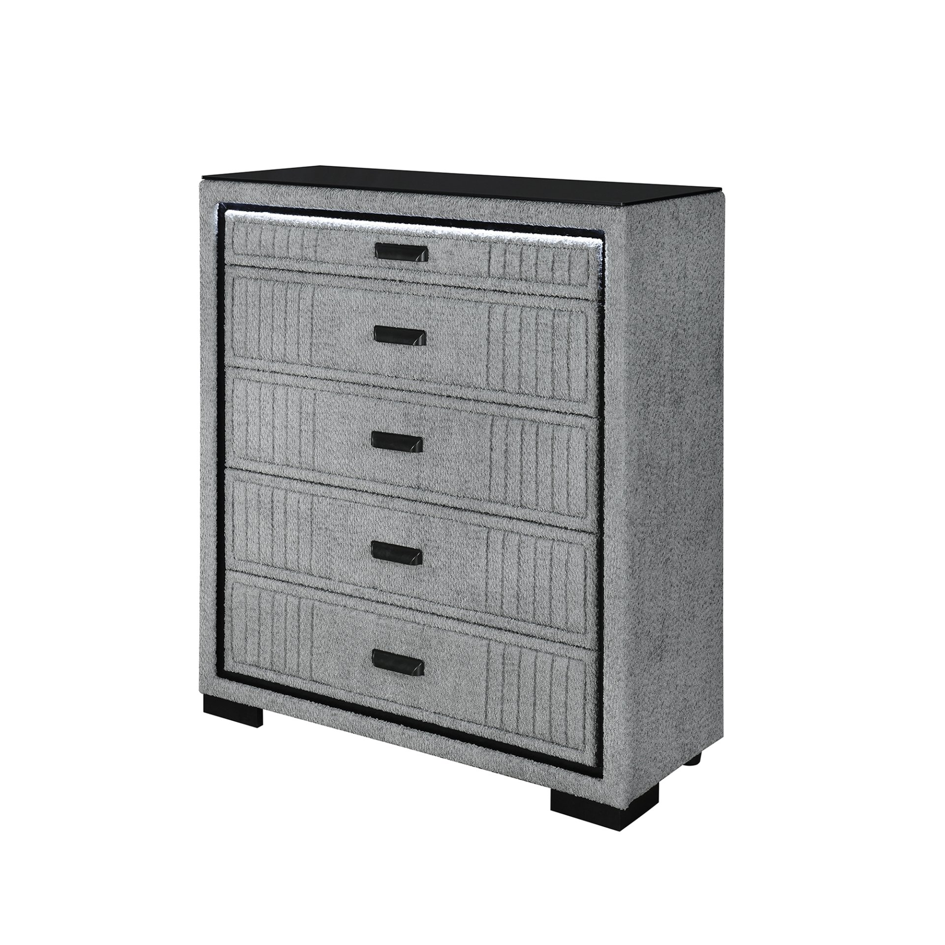 Isaiah - Upholstered Chest With LED Lighting, Frame, Block Feet - Gray - Image 5