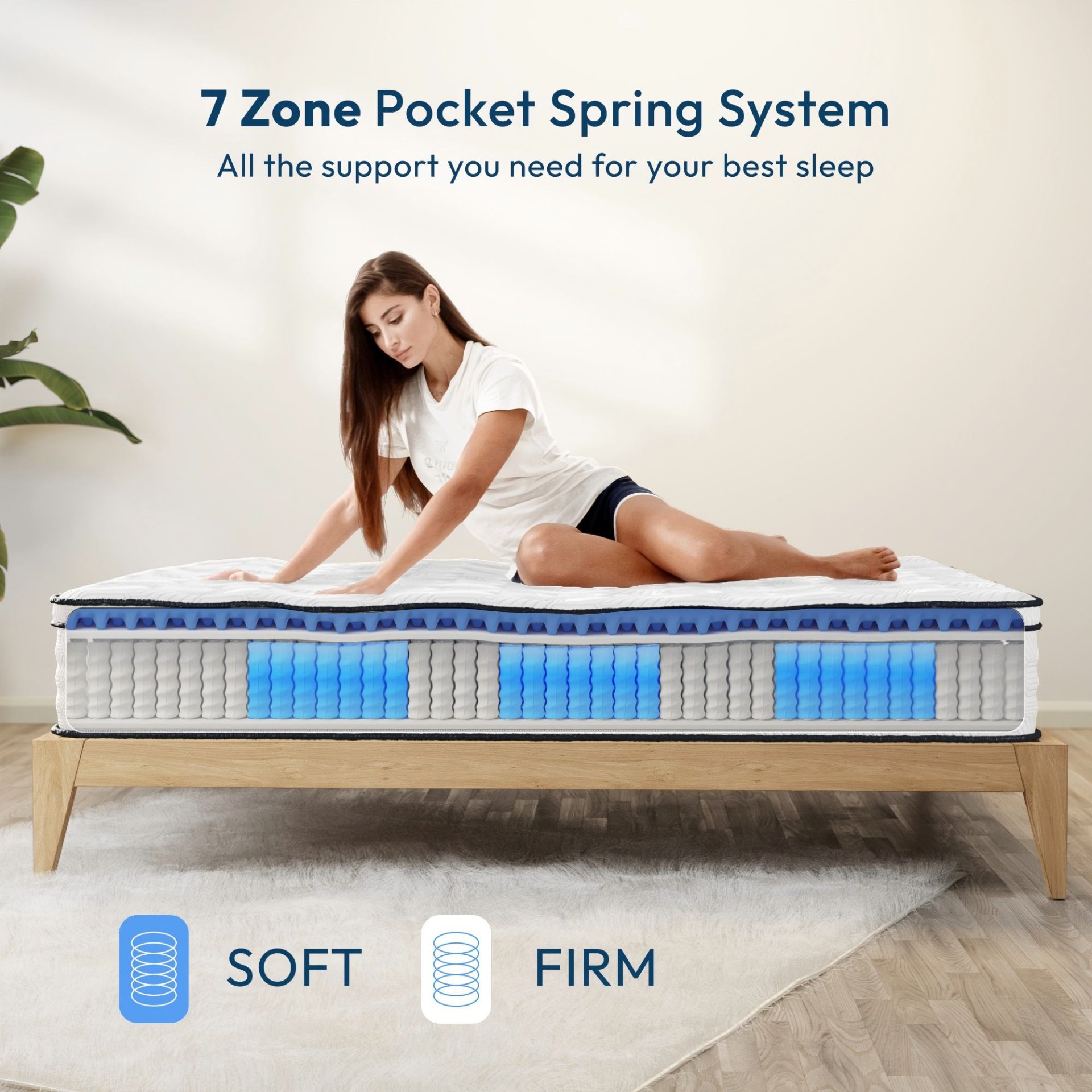 12'' Queen Hybrid Mattress With Pocket Springs And Memory Foam, Medium Firm Support - White - Image 7