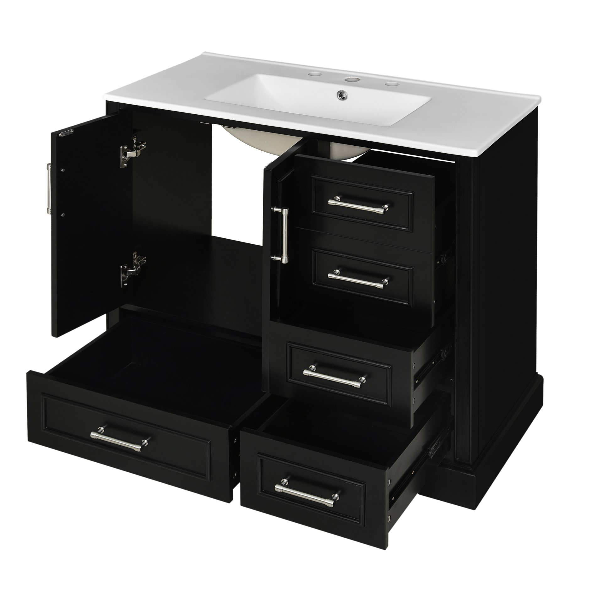 Traditional 36" Bathroom Vanity With Sink And Cabinet With Soft Close Doors And Drawers - Black - Image 14