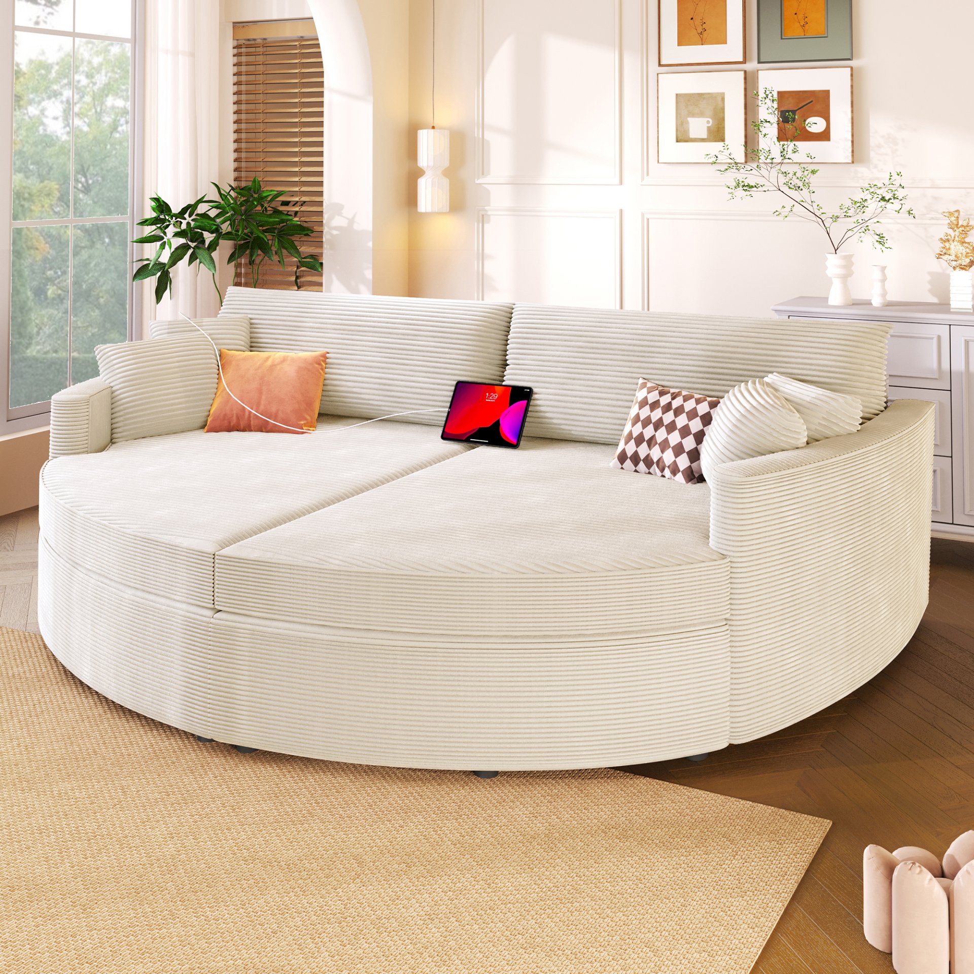 Oversized Double Chaise Lounge Sofa - Beige - Image 3