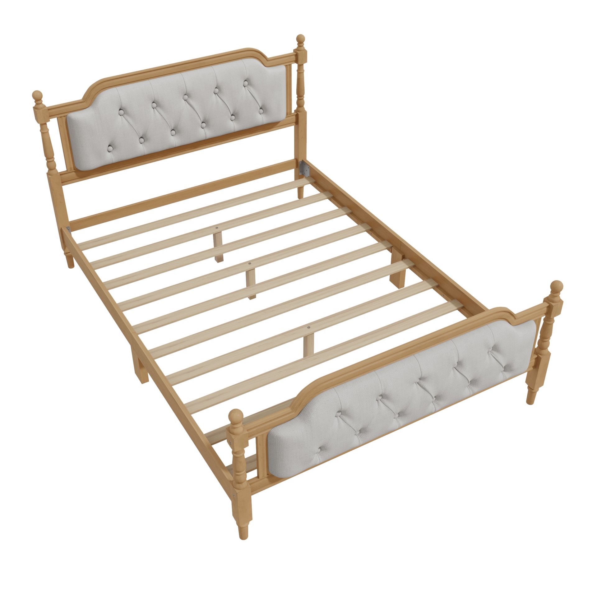 Full Size Traditional Style Solid Bed Frame With Upholstered Tufted Headboard, No Box Spring Needed - Antique Walnut - Image 6