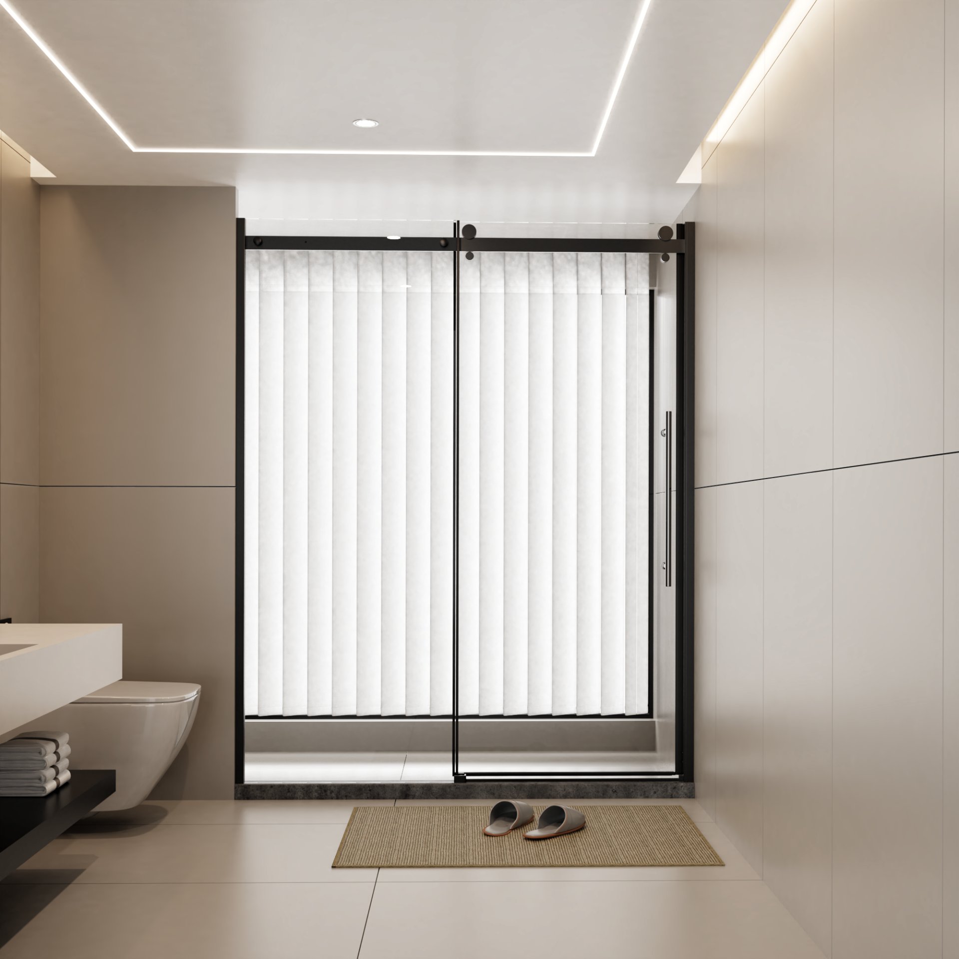 Frameless Shower Door Single Sliding, Clear Tempered Glass Shower Door With Zinc Roller Rail System, Stainless Steel Handle - Black - Image 4