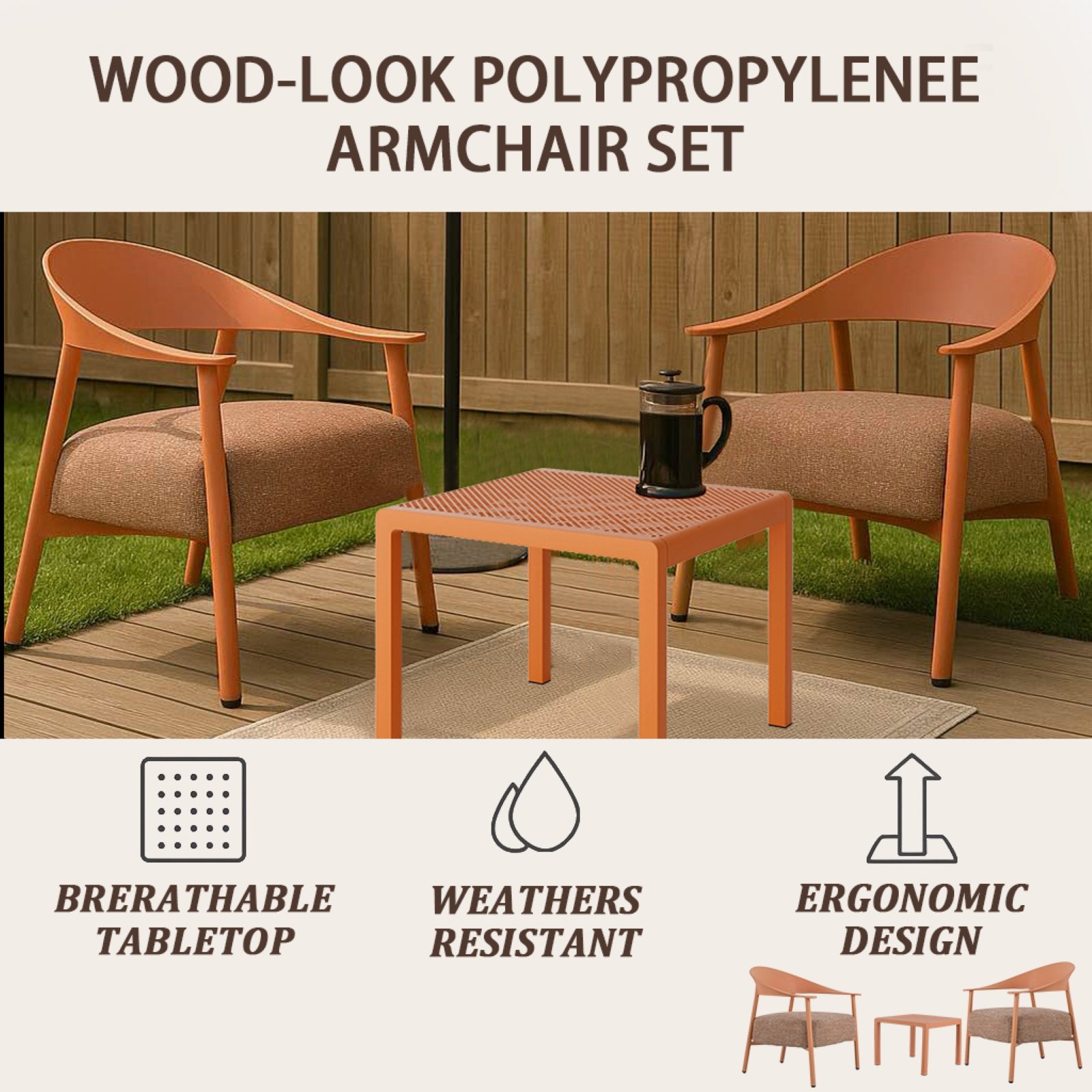 Furniture Set With Seat Cushions, Sturdy And Durable - Apricot Brow - Image 15