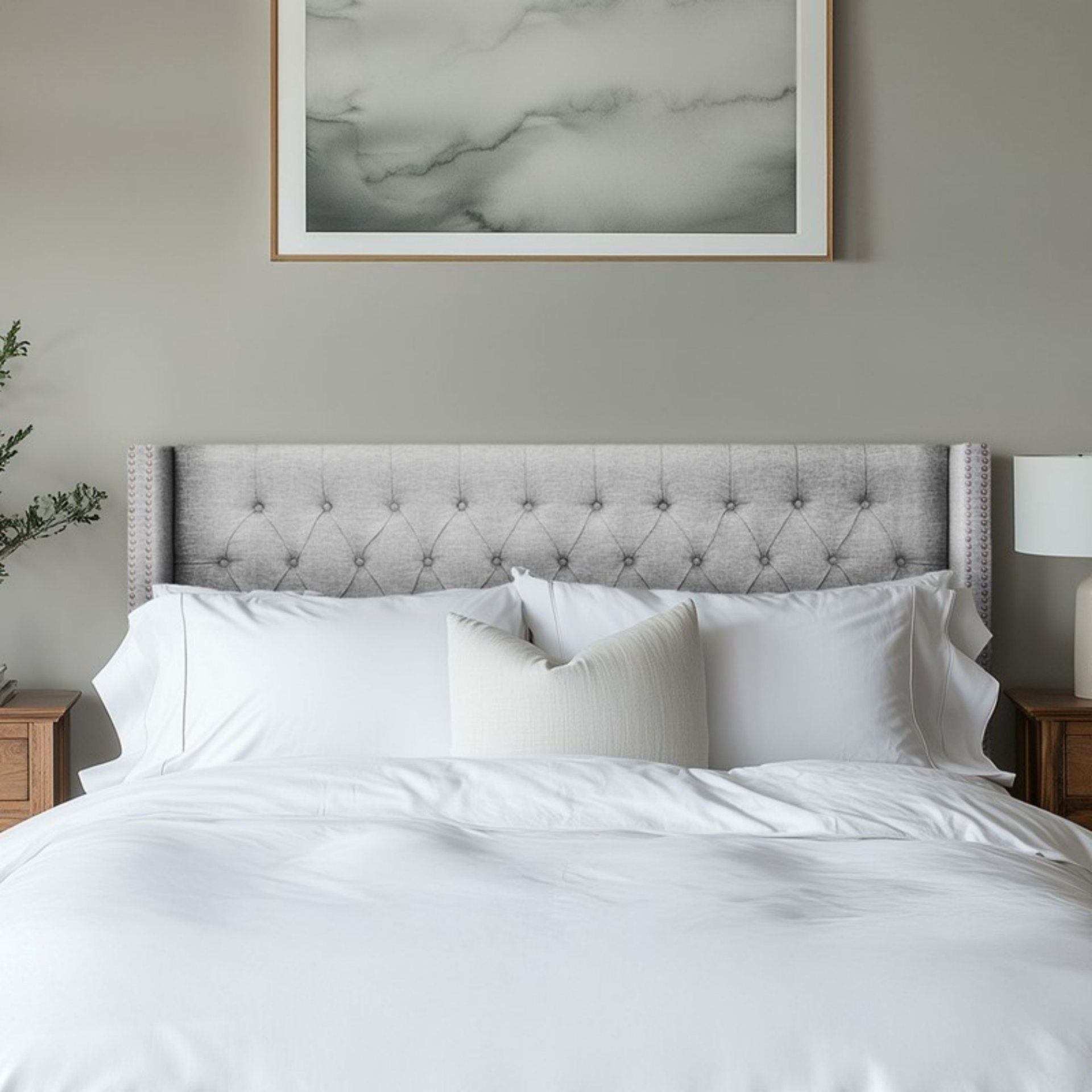 Queen Size Upholstery Headboard With Tufted Buttons And Nailhead Trim - Gray - Image 7