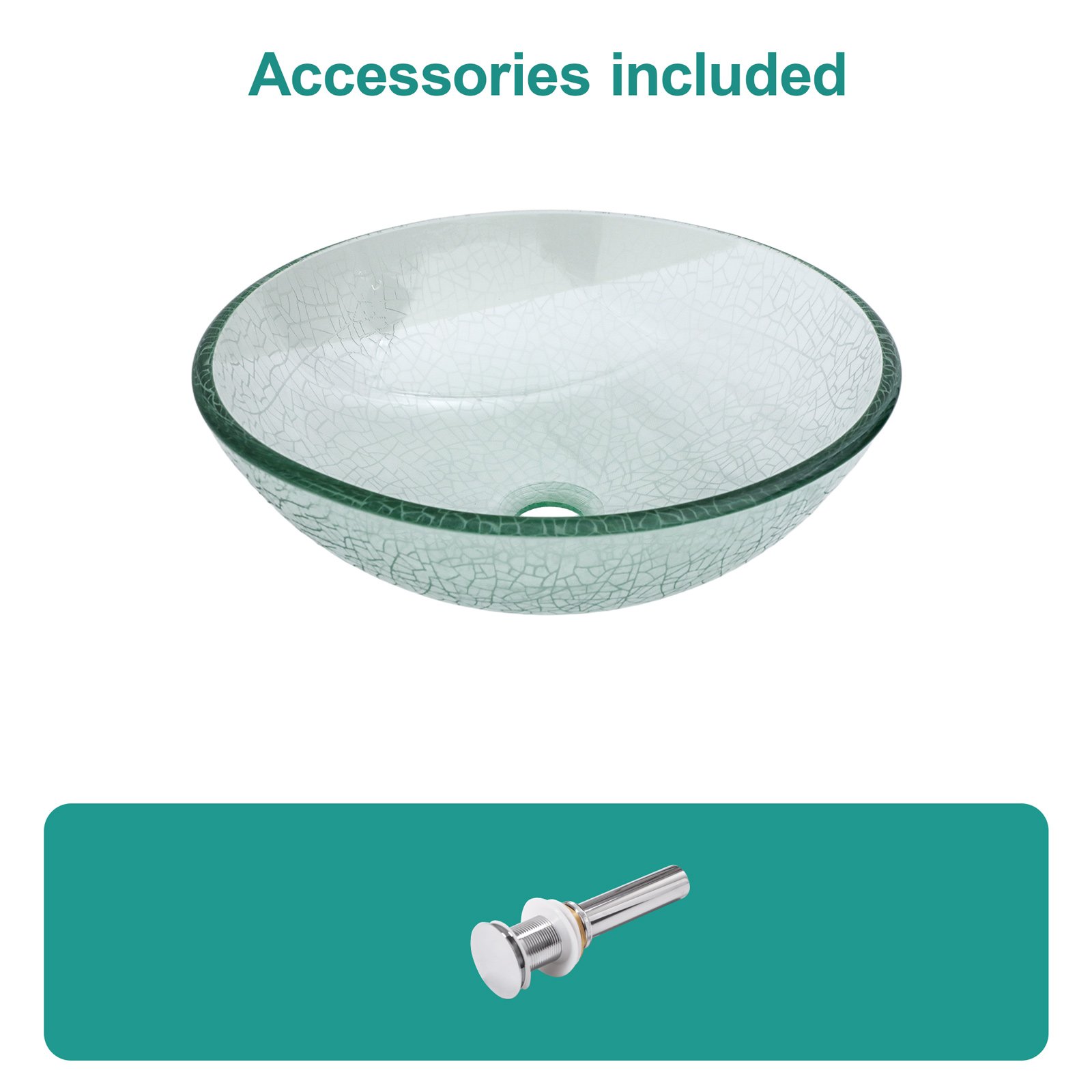Crackle Vessel Sink, Round Bowl With Pop Up Drain - Clear - Image 5