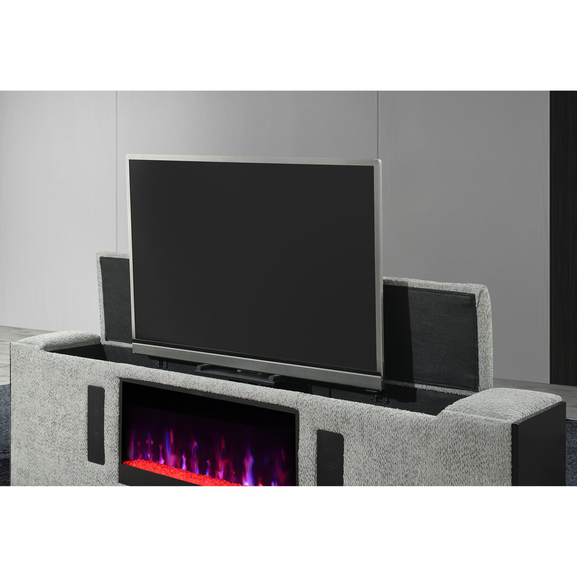 Isaiah - Queen 5 Piece Bedroom Set With 50" TV Lift LED, Speakers And Fireplace - Grey - Image 8