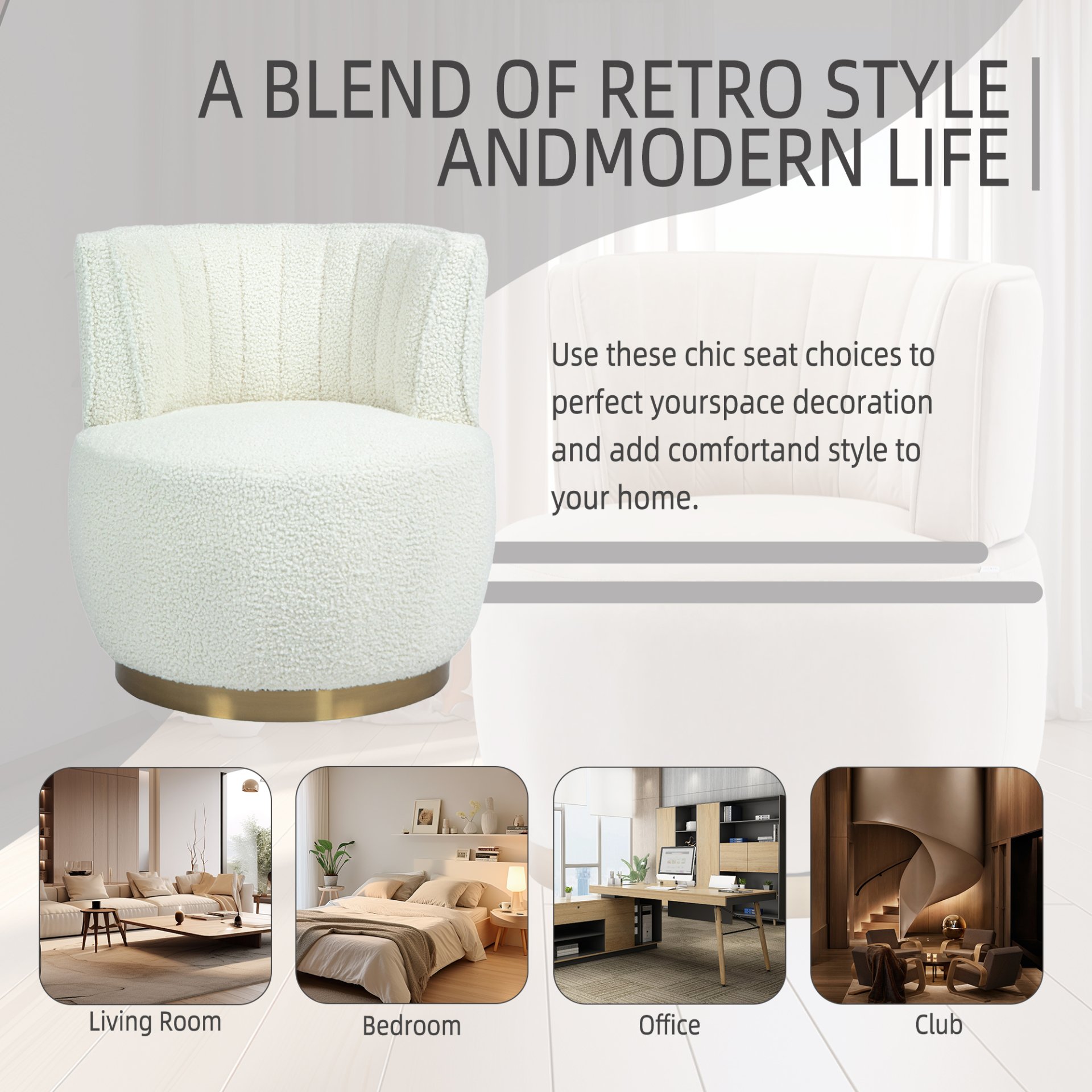 Coolmore - 360 Degree Swivel Cuddle Barrel Accent Sofa Chair, Round Armchair With Wide Upholstered Teddy Fabric - Cream - Image 7