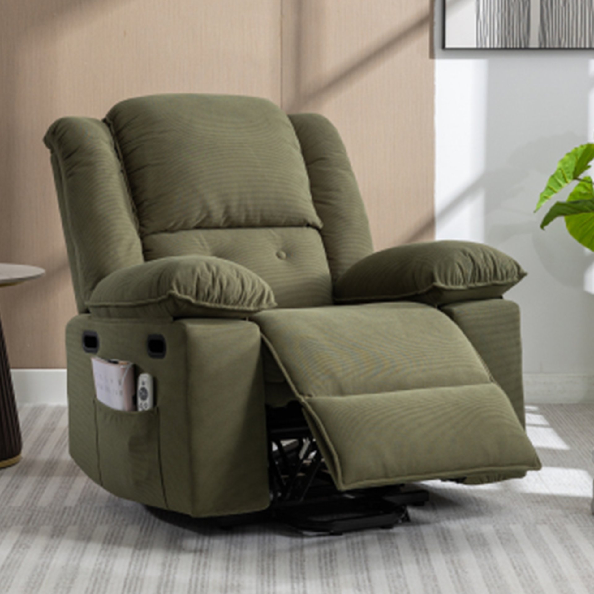 Massage Recliner, Power Lift Chair & Adjustable Massage And Heating Function, Recliner Chair With Infinite Position And Side Pocket For Living Room - Green - Image 3