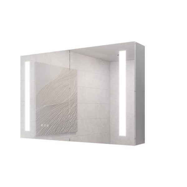Bathroom Medicine Cabinet With Lights, LED Medicine Cabinet With Mirror, Double Door Lighted Medicine Cabinet With Defogger, Dimmer, Surface Mount - Silver