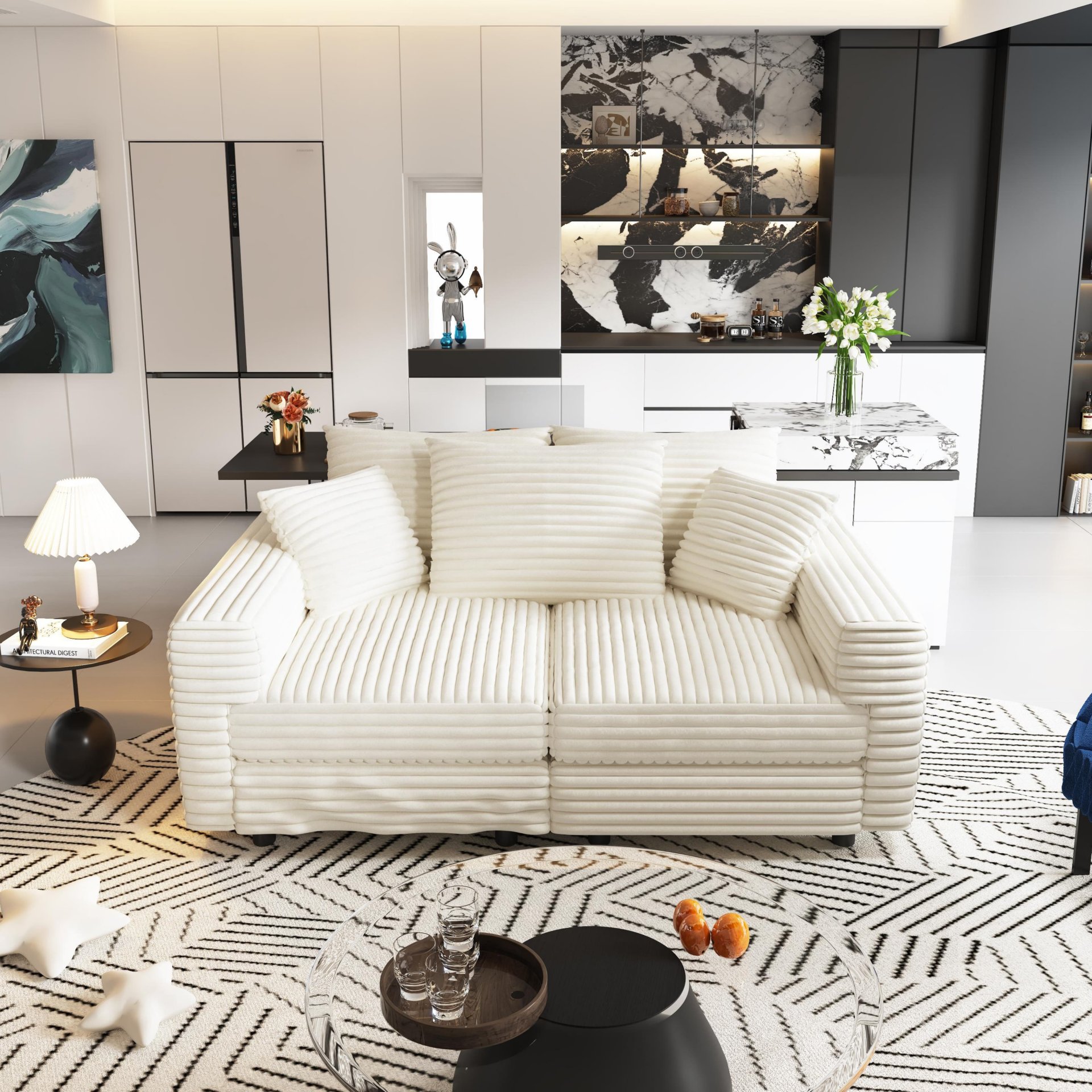 3 Seat Sofa, Convertible Deep Seat Sofa Lounge Chair For Living Room - Beige - Image 7