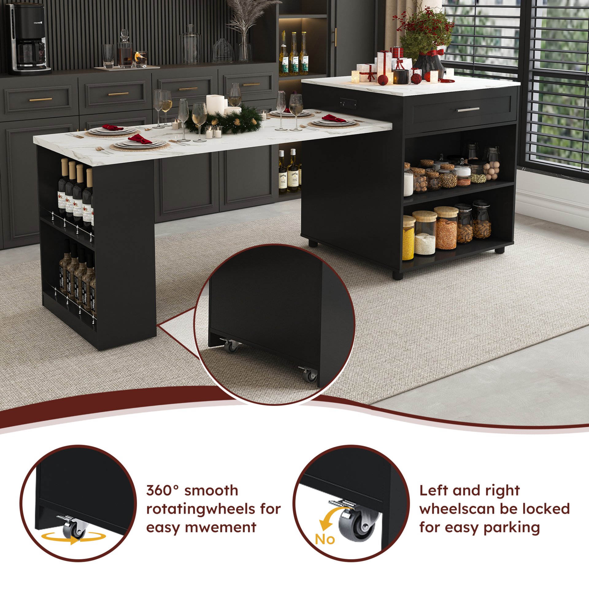 Expandable Kitchen Island With Dining Table - Black - Image 25