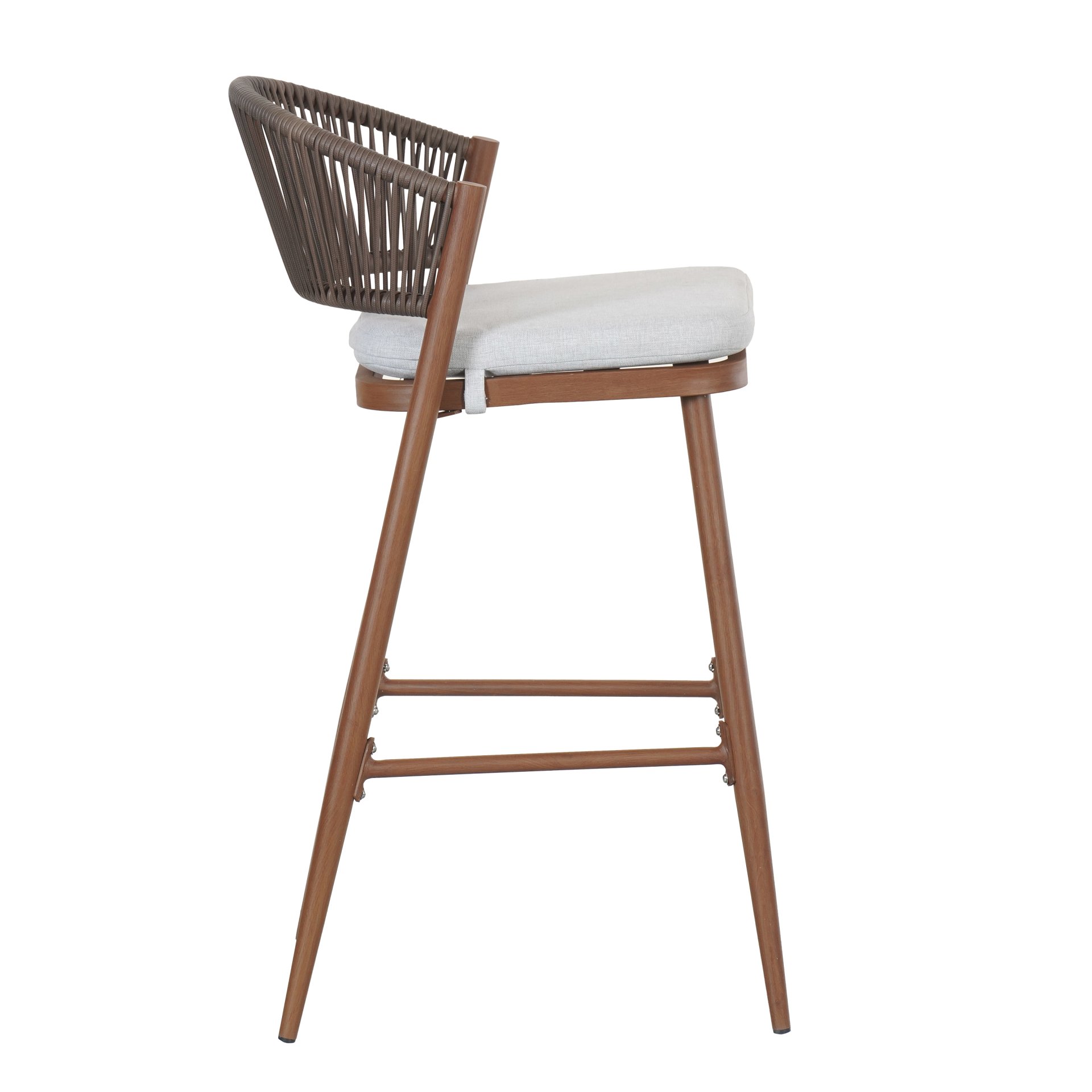 Outdoor Bar Height Aluminum Frame Counter Stools With Scallop Shaped Backrest & Water Resistant Cushions (Set of 2) - Teak - Image 19