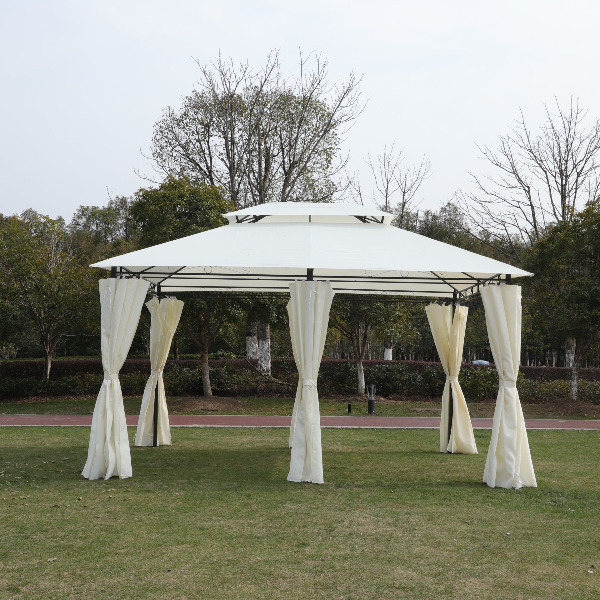 13 X 10 Outdoor Patio Gazebo Tent With Ventilated Double Roof And Sidewall (Detachable Curtains On All Sides), For Lawn, Garden, Backyard, And Deck - Beige - Image 6