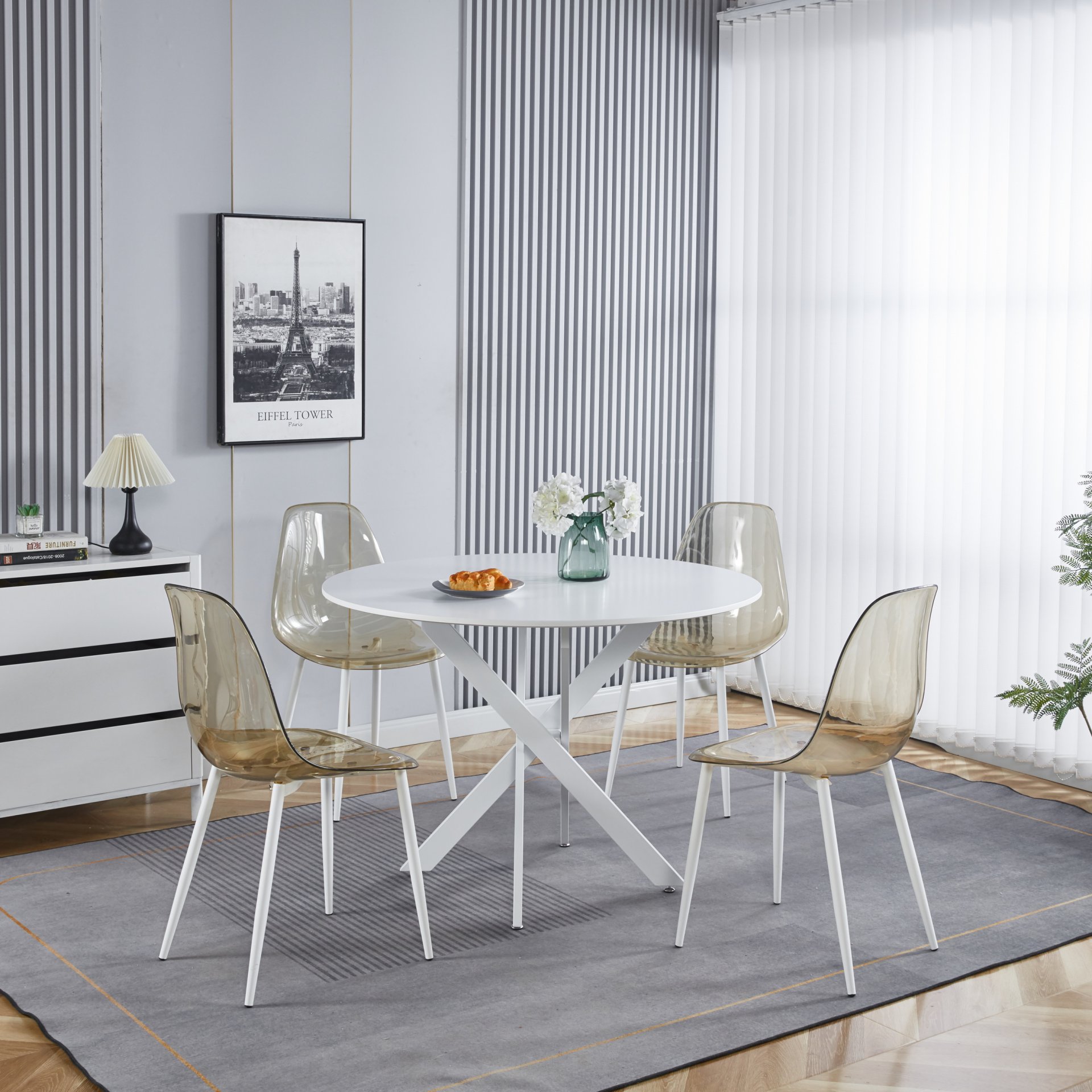 Table Mid-Century Dining Table For 4 - 6 People With Round Table Top, Pedestal Dining Table, End Table Leisure Coffee Table, Cross Leg - White - Image 8