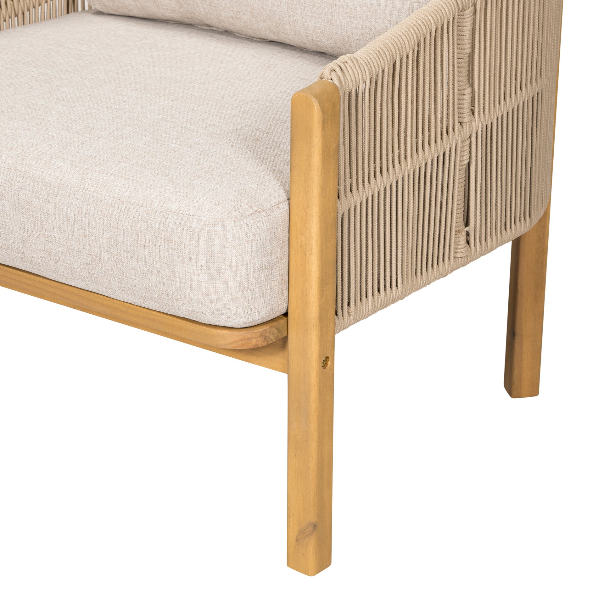 Grotta - Outdoor Wood Club Chair Set Rope With Cushion Frame - Teak / Beige - Image 15