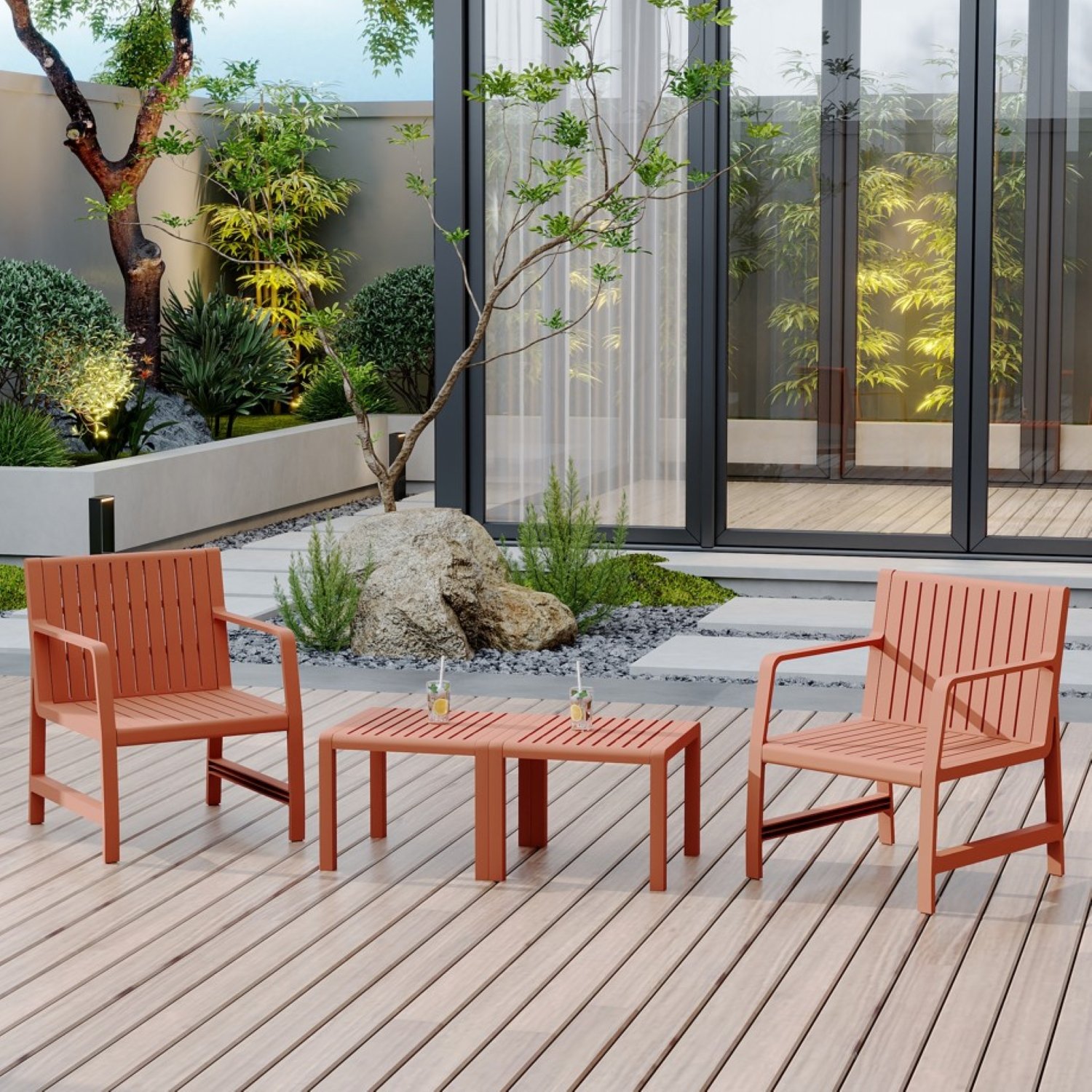 2 Piece Indoor / Outdoor Furniture Set (1 Chair And 1 Coffee Table), UV Resistant, Waterproof And Durable - Apricot Brown - Image 4