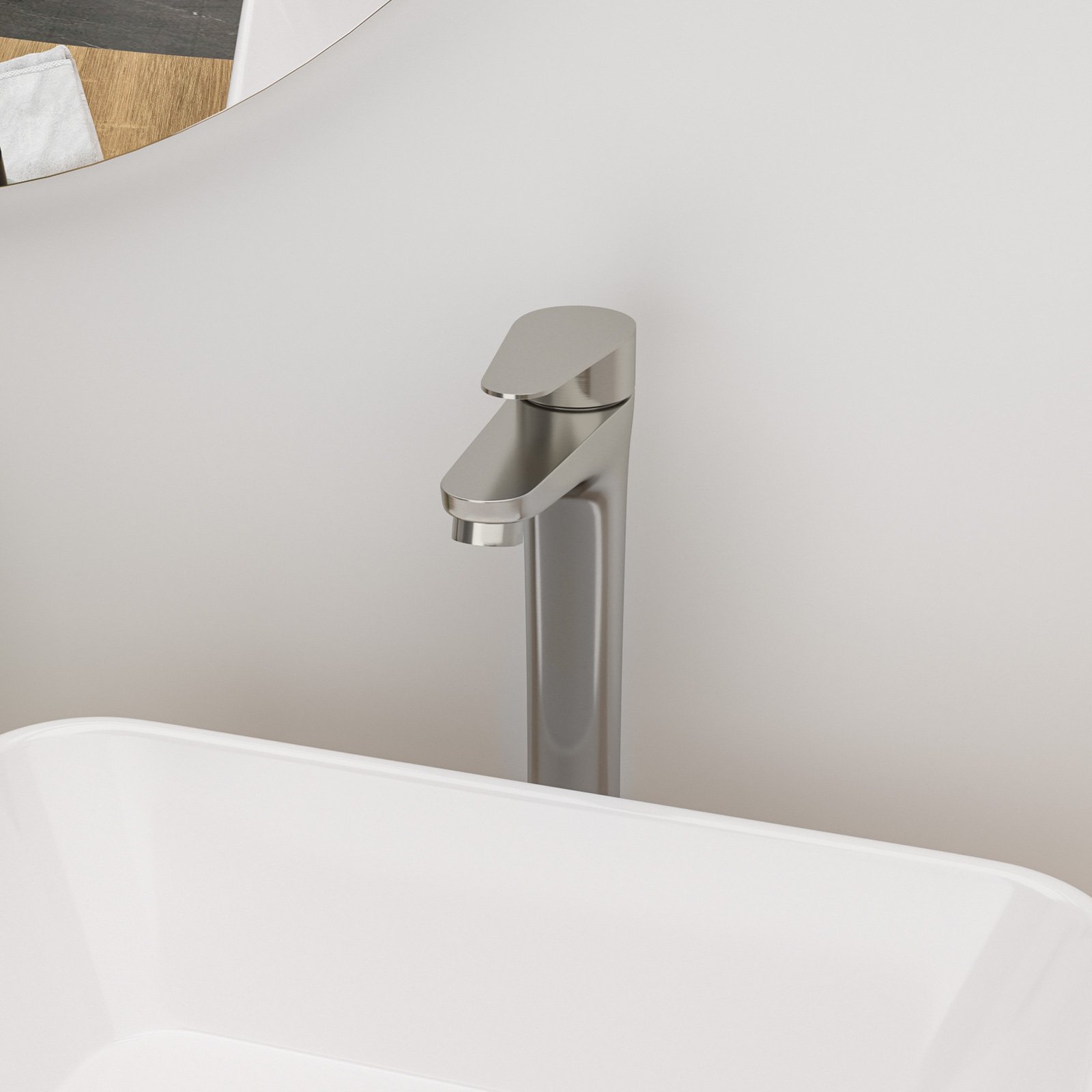 Single Handle Vessel Sink Faucet With Tall Spout For Bathroom Vanity - Brushed Nickel - Image 2