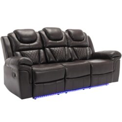 Home Theater Seating Manual Recliner Chair With Center Console And Led Light Strip For Living Room - Brown