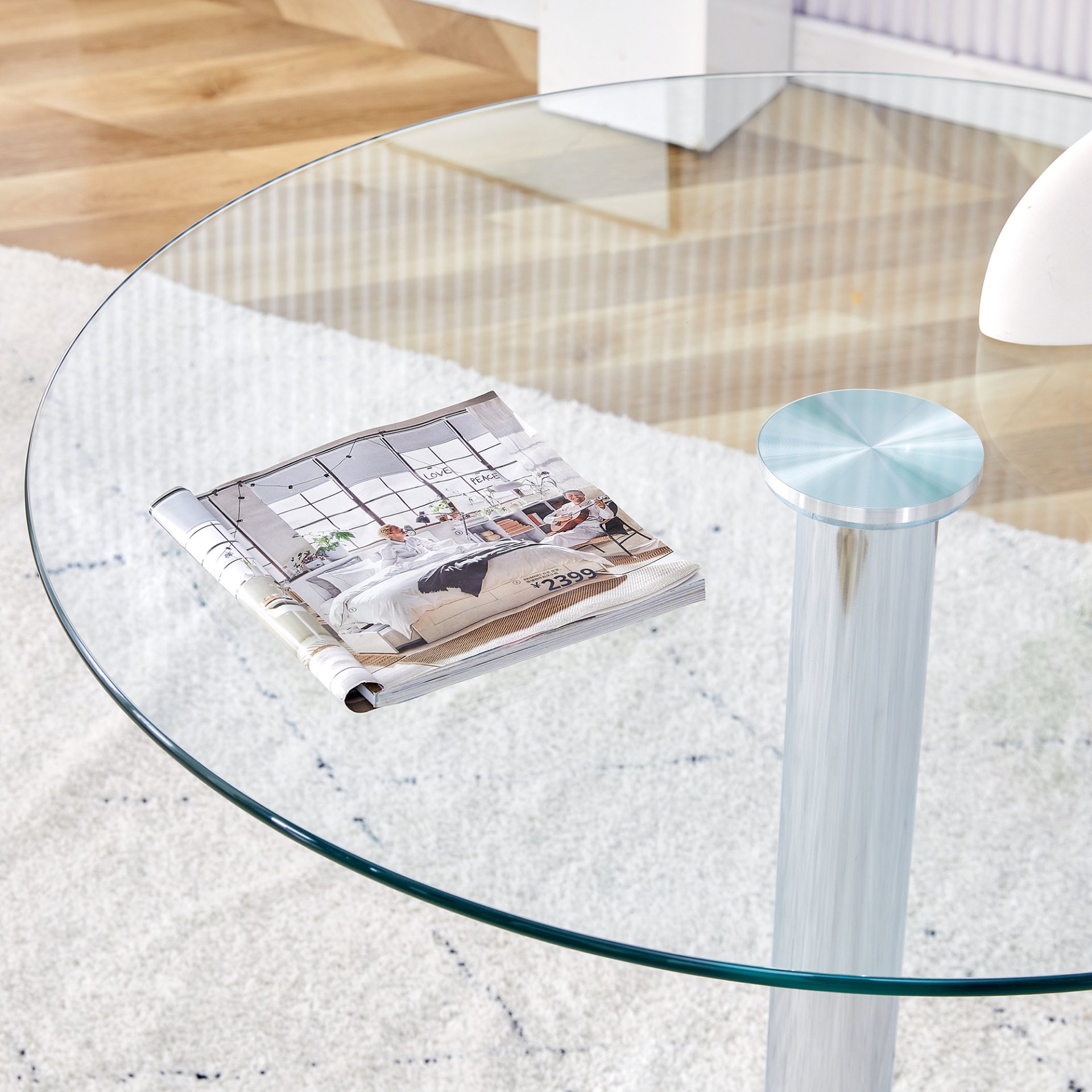 Modern Minimalist Round Dining Table With Glass Top And Metal Legs 35" Diameter - Silver / Transparent - Image 7