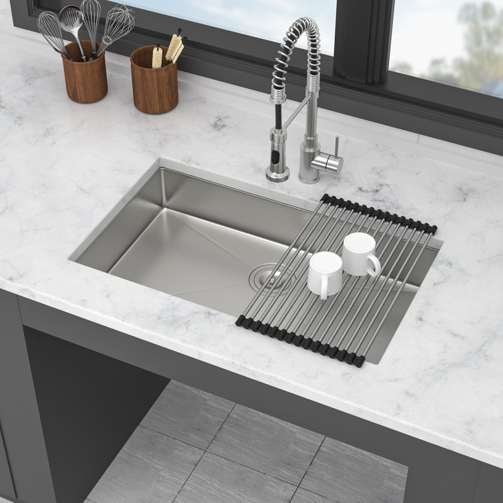 Ada-Compliant Undermount Kitchen Sink, Low Depth Single Bowl - Brushed Nickel - Image 4