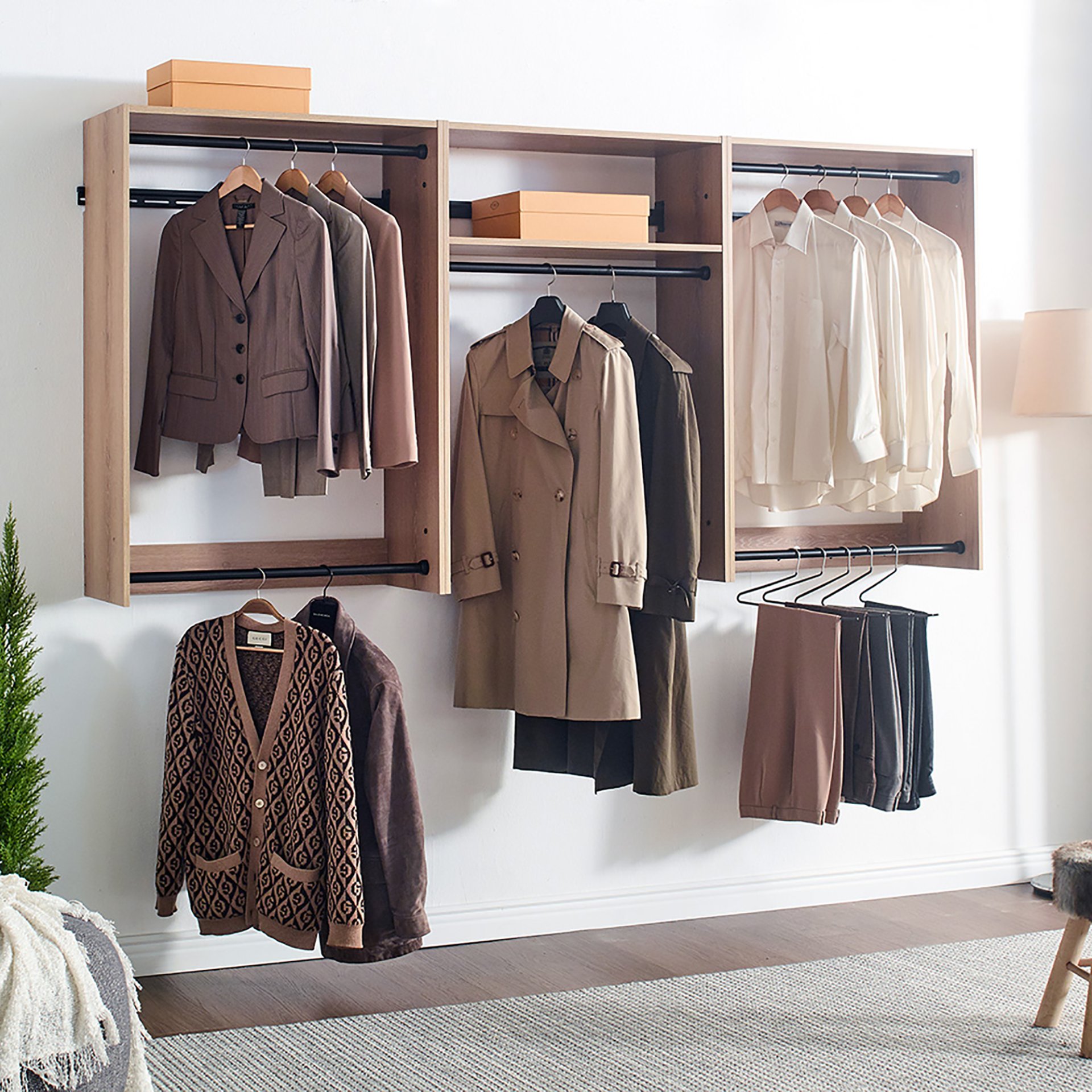 Devi - Wall Mounted Wood Closet System With Modular Units - Oak - Image 10