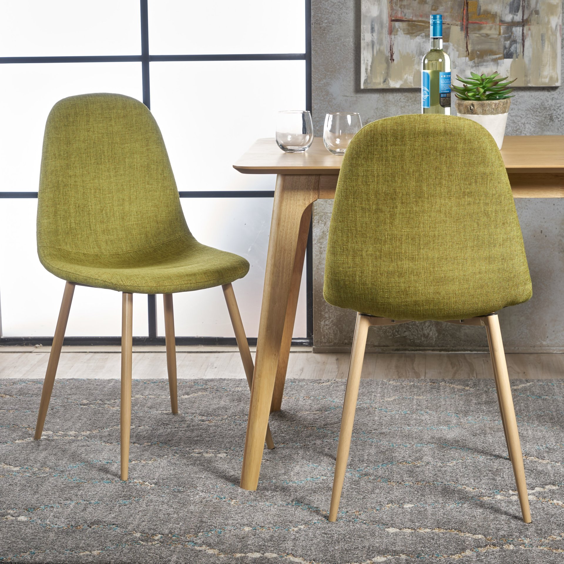 Contemporary Dining Chair Set With Upholstered Fabric And Iron Legs - Green / Light Brown - Image 2