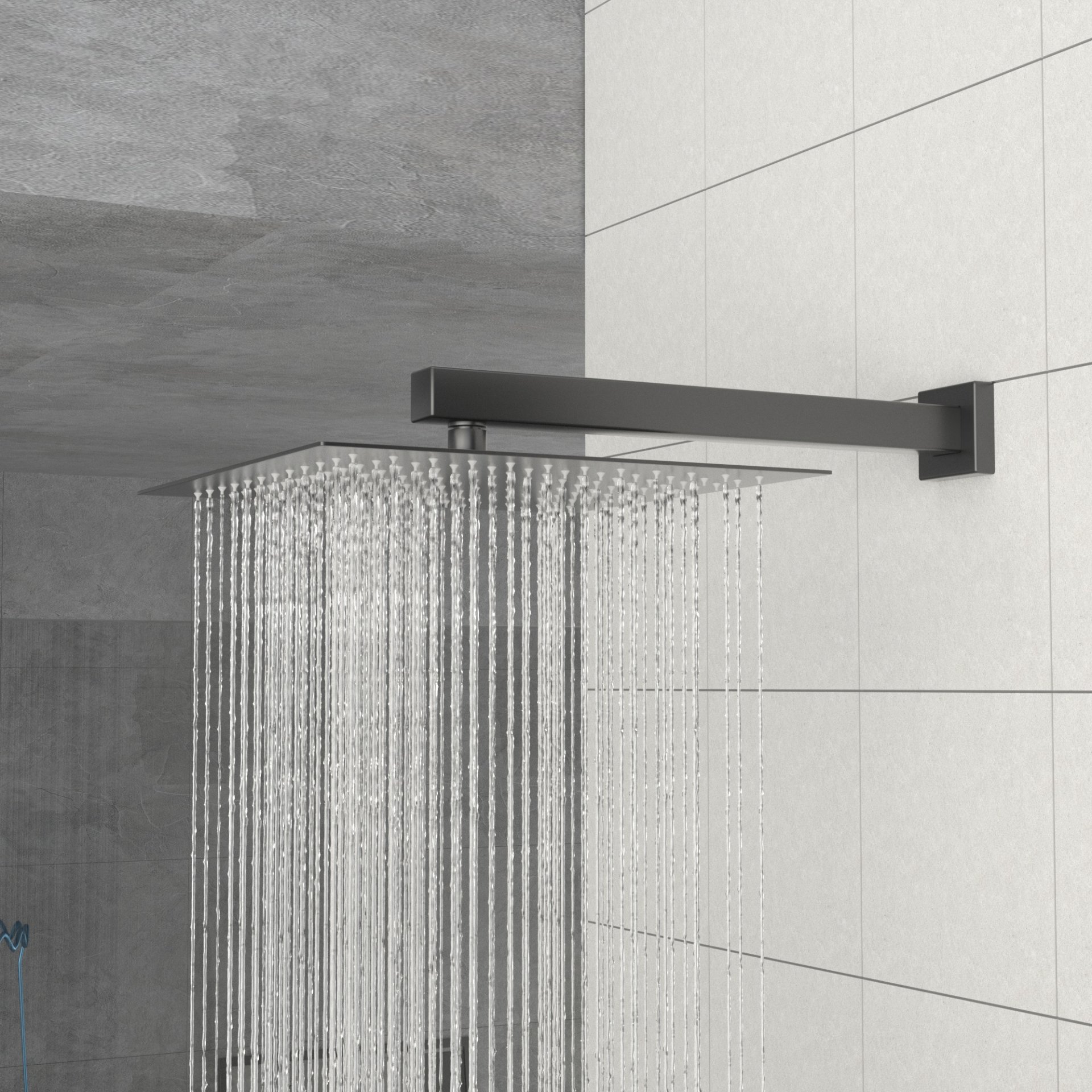 Wall Mounted Shower Arm With Flange, For Rain Shower Heads - Matte Black - Image 2