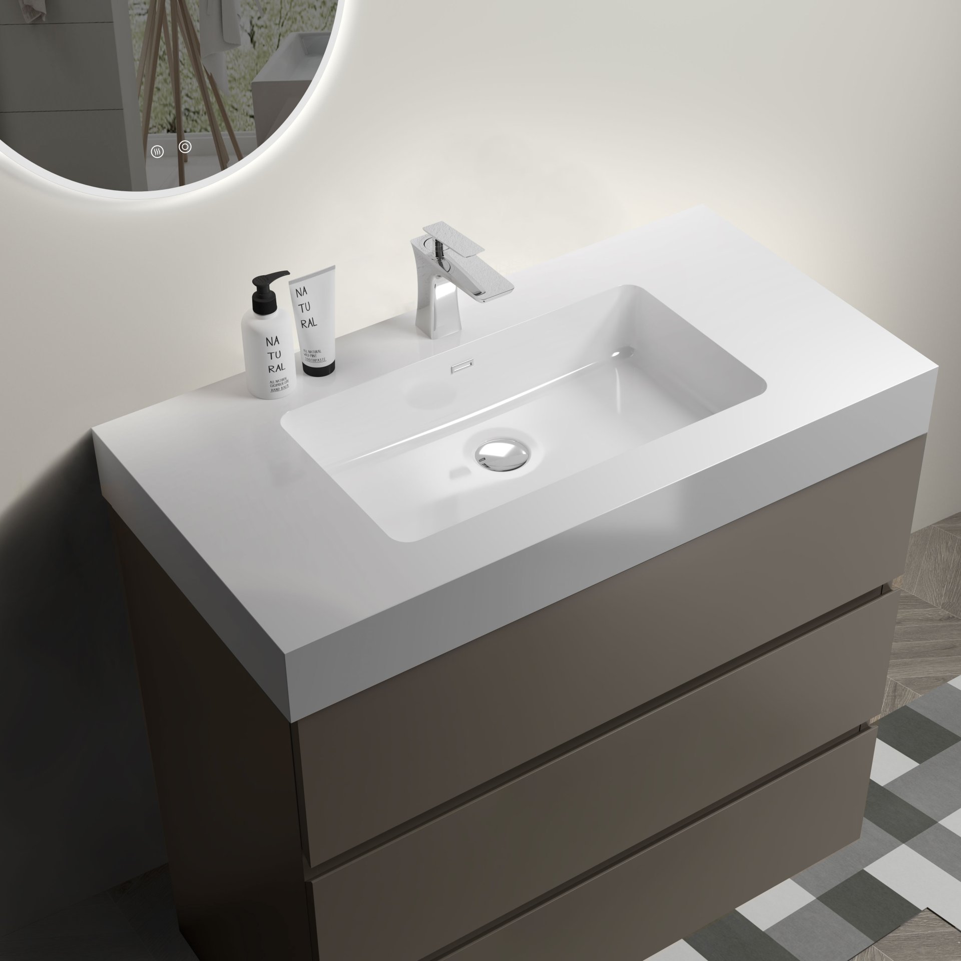 Alice - 36" Bathroom Vanity With Sink, Large Storage Freestanding Bathroom Vanity For Modern Bathroom, One-Piece Sink Basin Without Drain And Faucet - Gray / White - Image 5