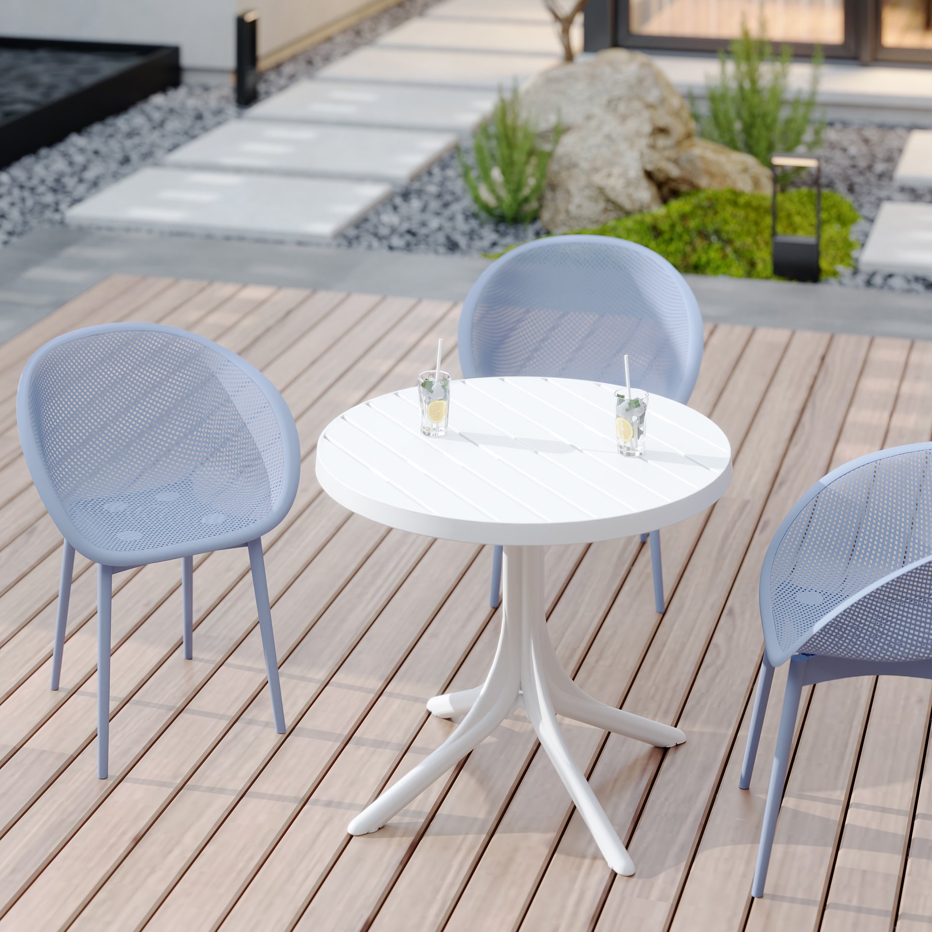 2 Lounge Chair Set With Round Table - Light Baby Blue / White - Image 9