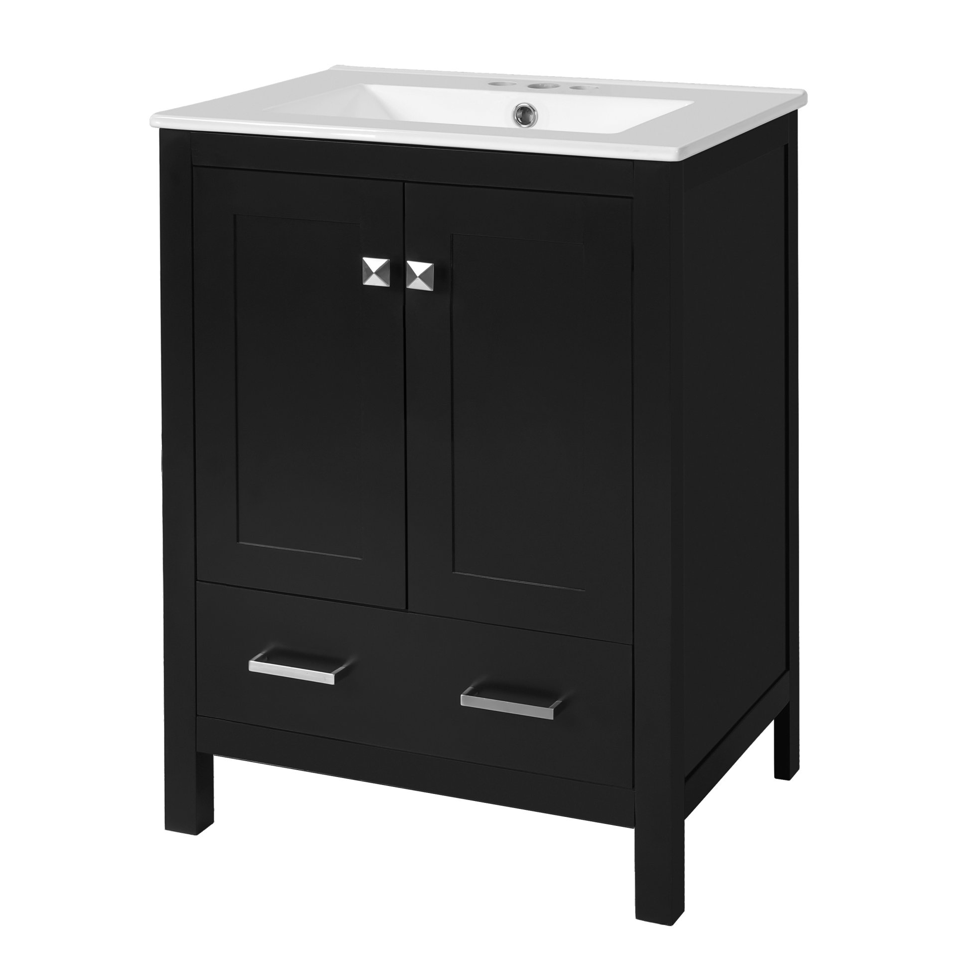 Bathroom Vanity With Integrated Undermount Sinks, Soft Close Doors, Divided Drawer, And Double Layer Door Shelf - Black - Image 14