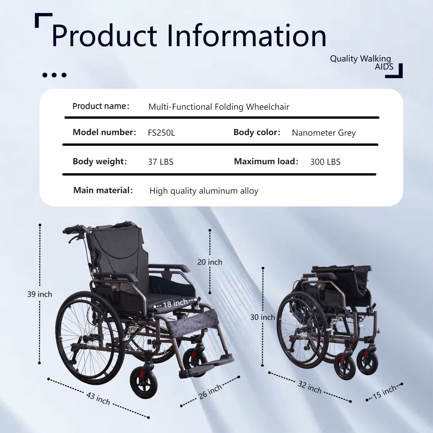 Premium Nursing Folding Wheelchair Frame Double Brakes Adjustable Seat Belt & Breathable Cushion Safe Comfortable Ride With Anti Backflip & Stability Features - Black / Gray - Image 11