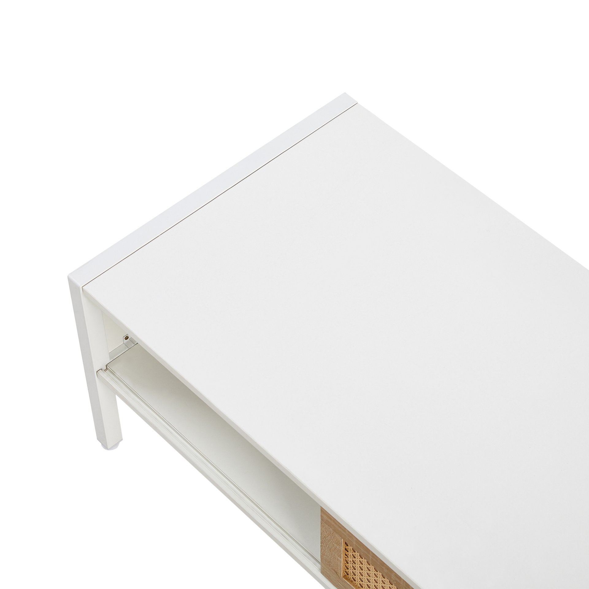 40.16" Rattan Coffee Table, Sliding Door For Storage, Metal Legs, Modern Table For Living Room - White - Image 16