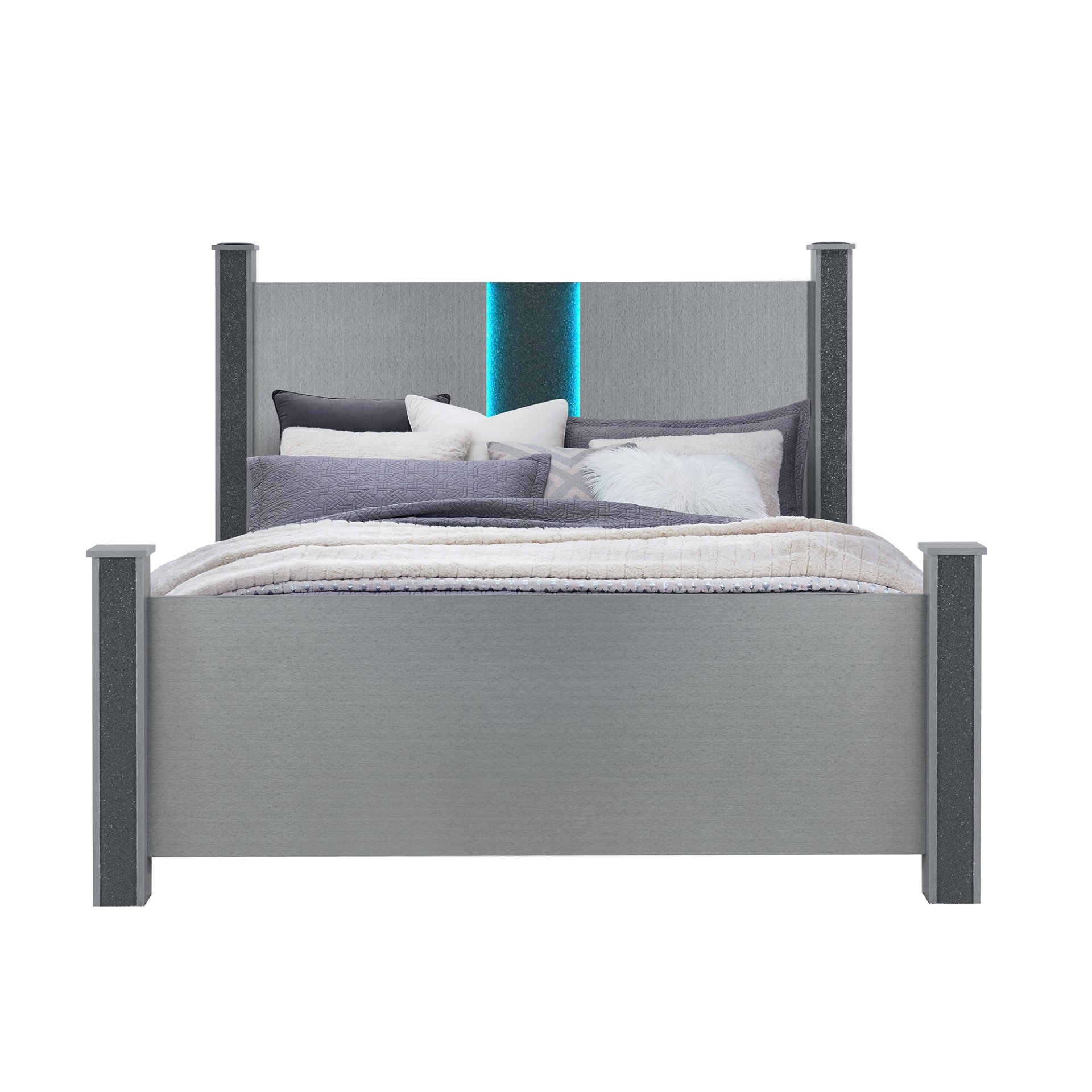 Lorenzo - Queen Bed With Speakers And Glittered Detailing - Silver - Image 3