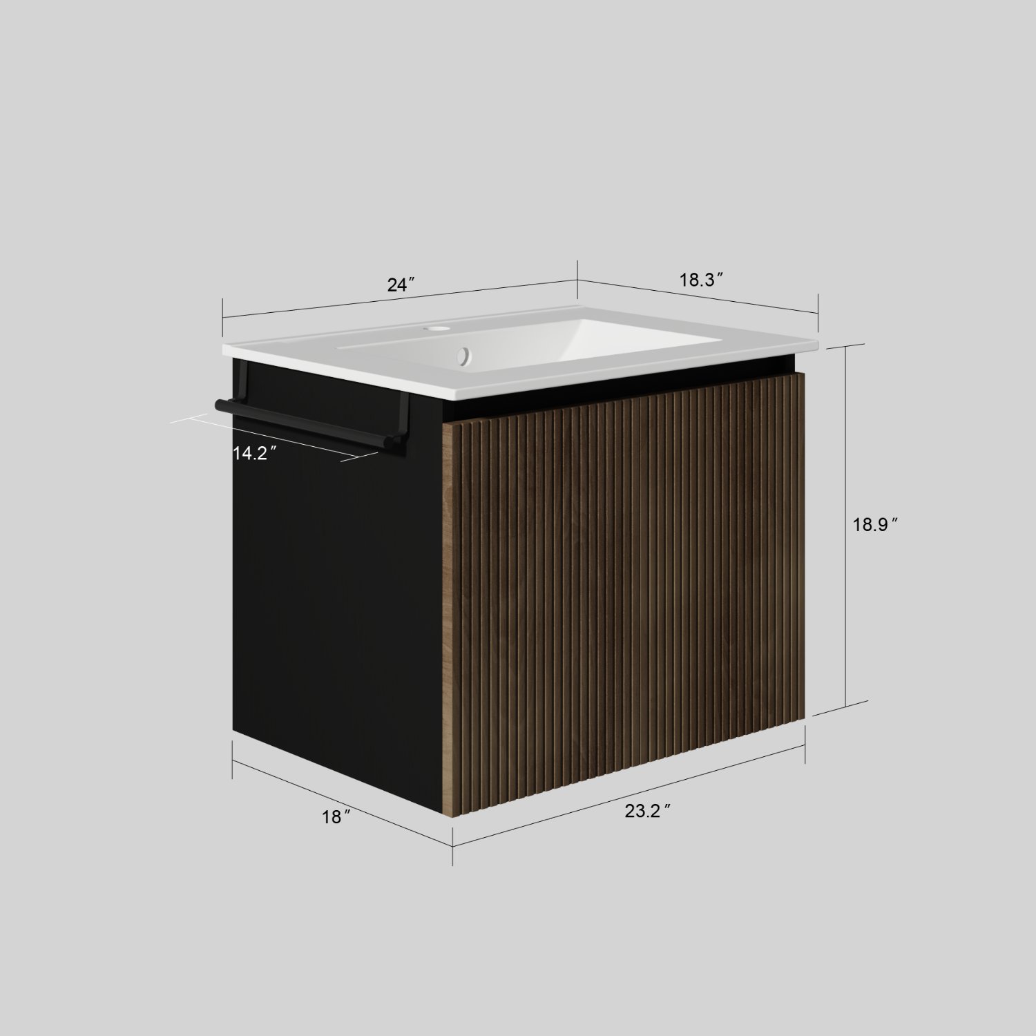 Wall Mount Bathroom Sink Vanity Combo With Towel Rack - Black / Dark Walnut - Image 3