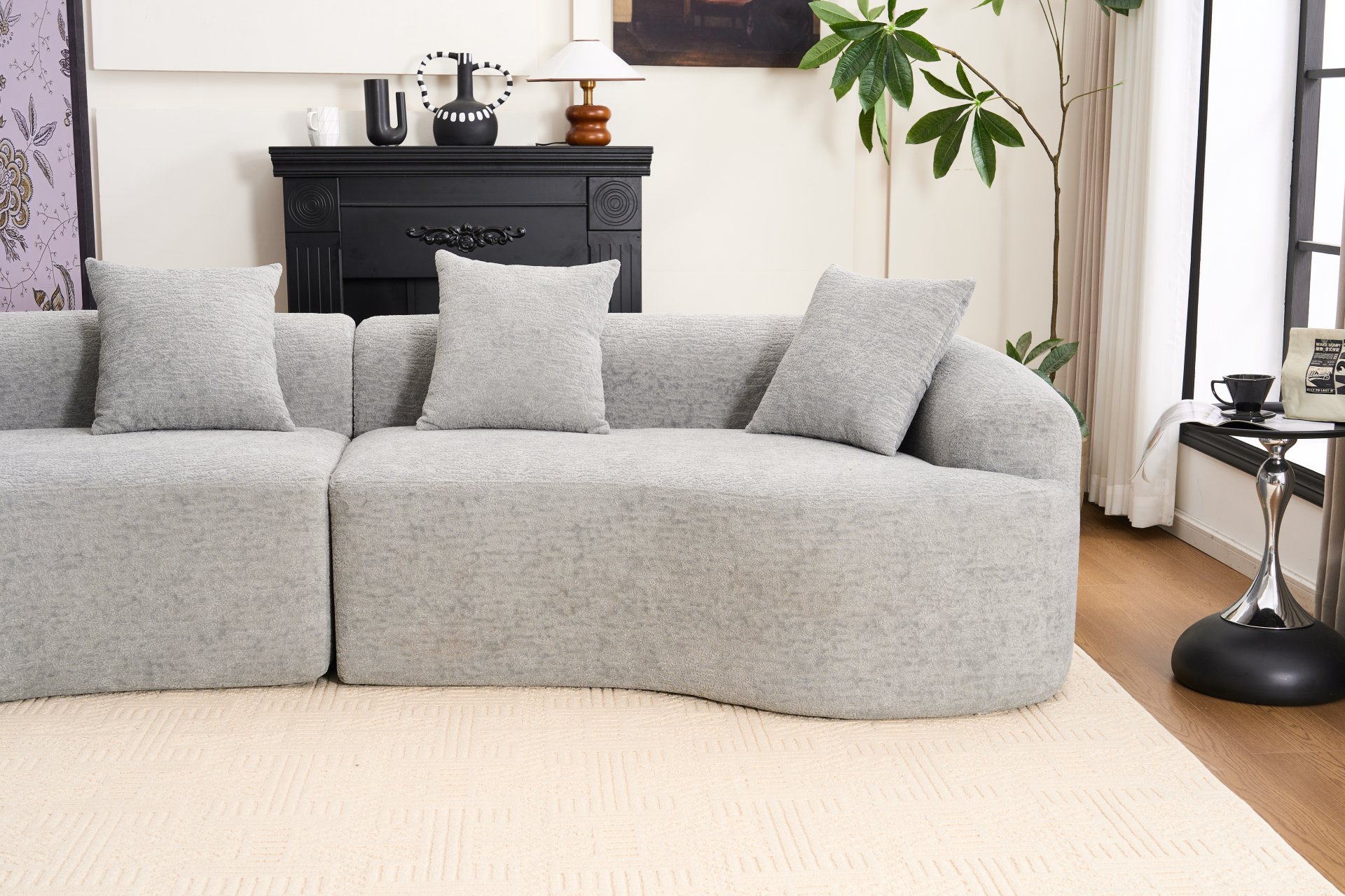 4 Seater Sofa With Chenille Fabric, 30D, 60 Hardness Full Sponge, 4 Pillow For Living Room, Home Furniture Sleeper Sectional Sofa For Apartment - Gray - Image 24