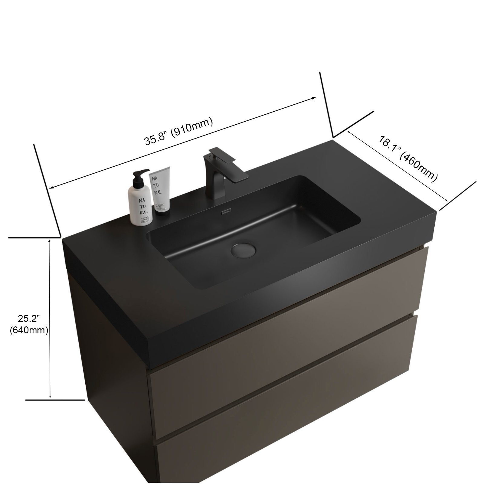 Alice - 36" Bathroom Vanity With Sink, Large Storage Wall Mounted Floating Bathroom Vanity For Modern Bathroom, One-Piece Black Sink Basin Without Drain And Faucet - Black / Gray - Image 3