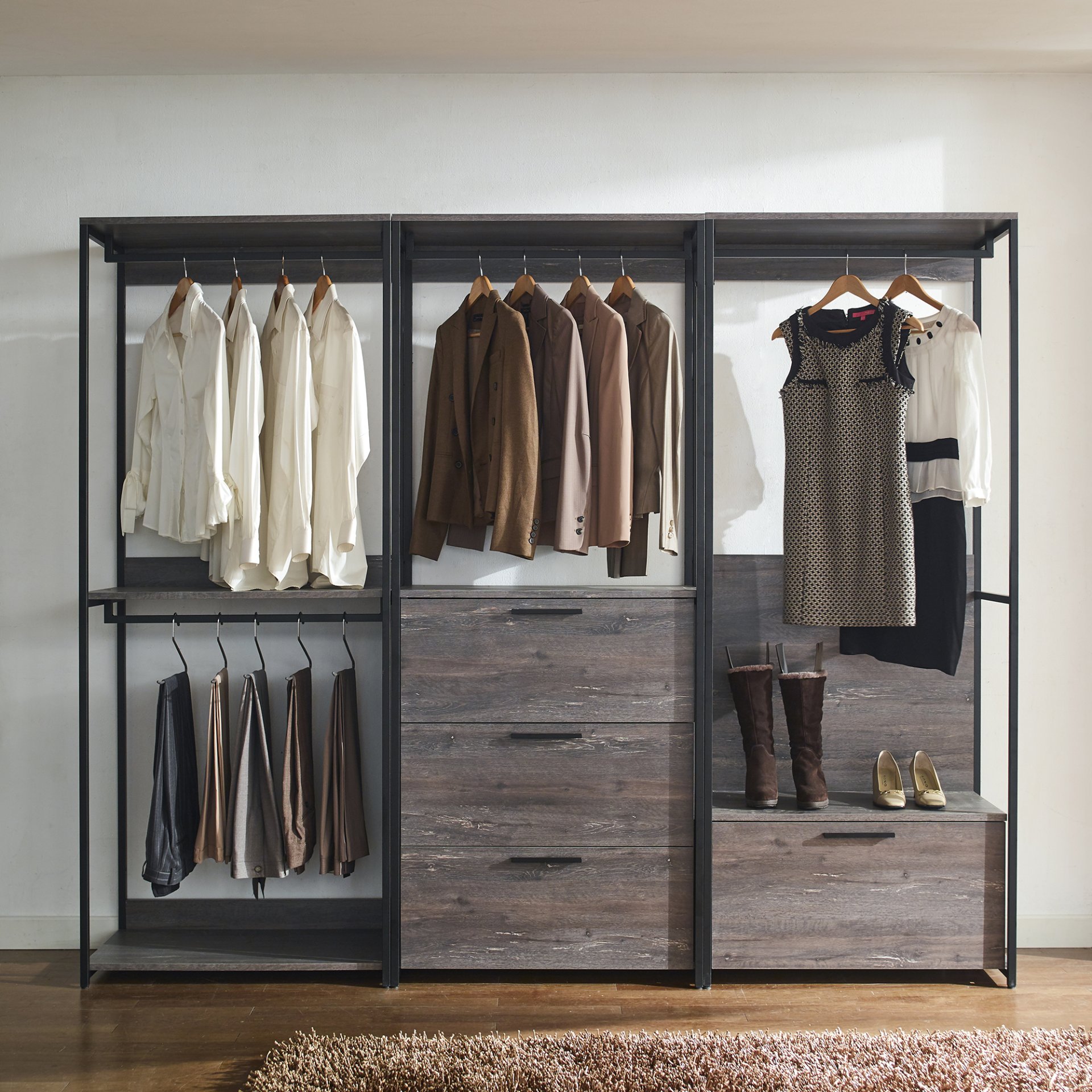 Monica - Wood Walk In Closet System With Powder Coated Metal Frame And Melamine - Rustic - Image 2