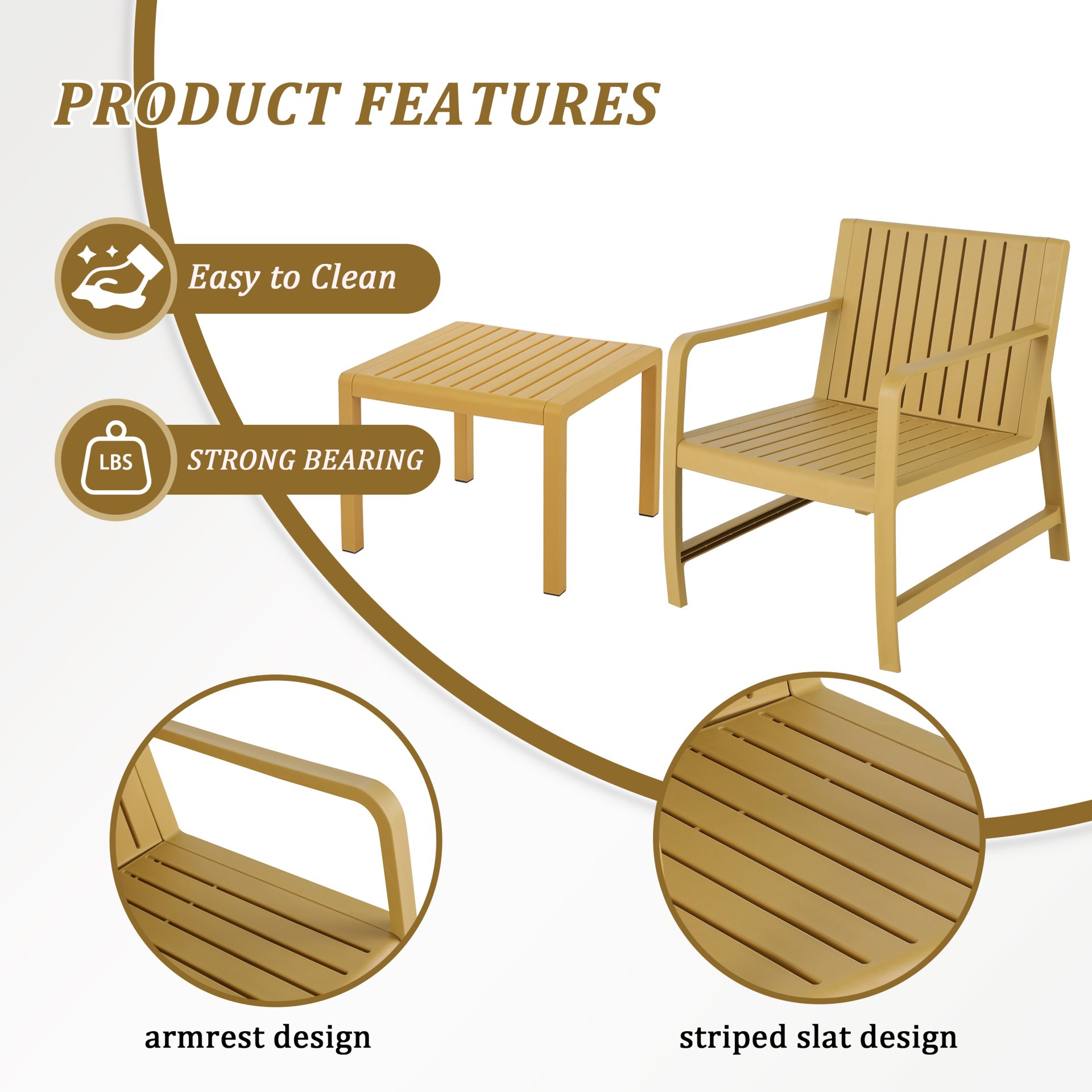 2 Piece Indoor / Outdoor Furniture Set (One Chair And 1 Coffee Table), UV Resistant, Waterproof And Durable - Brick Yellow - Image 5