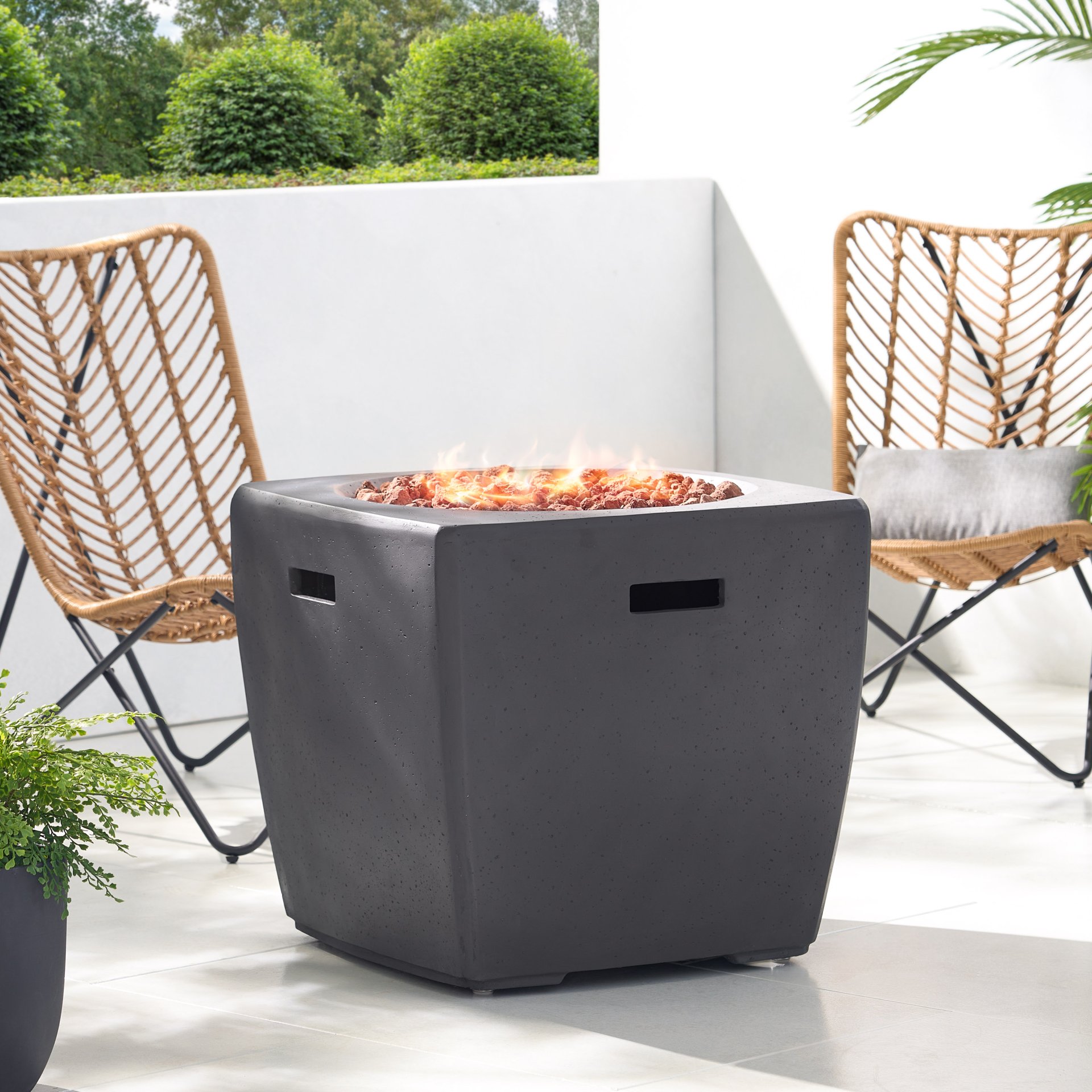 Outdoor Lightweight Concrete Square Fire Pit 40, 000 Btu With Built In Tank Storage - Dark Gray - Image 8