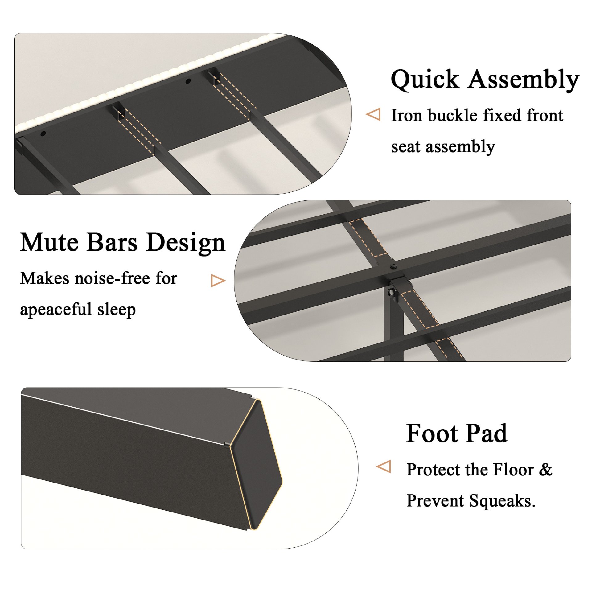 King Size Platform Bed, Metal Frame With Charging Station - Beige - Image 6