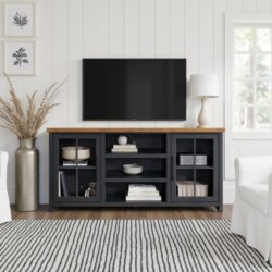 Essex - TV Stand Console For TVs Up To 80" - Black, Whiskey