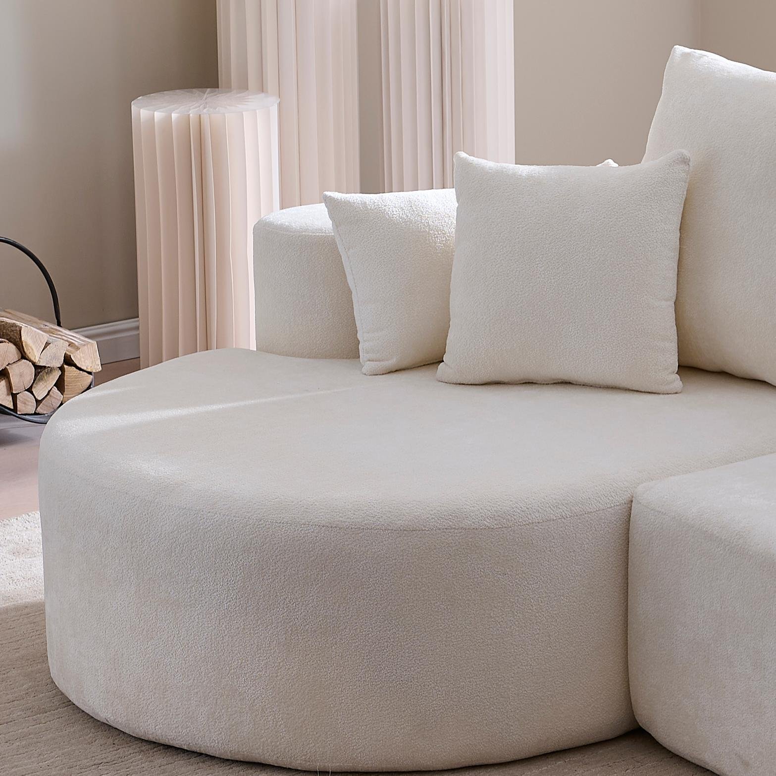 2 Piece Fabric Cloud Curved Sectional Sofa With Chaise For Living Room Bedroom Apartment - Snow White - Image 6