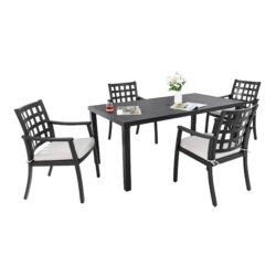 5 Pieces Outdoor Patio Dining Set, Rectangular Table And 4 Stationary Dining Chairs - Ember Black