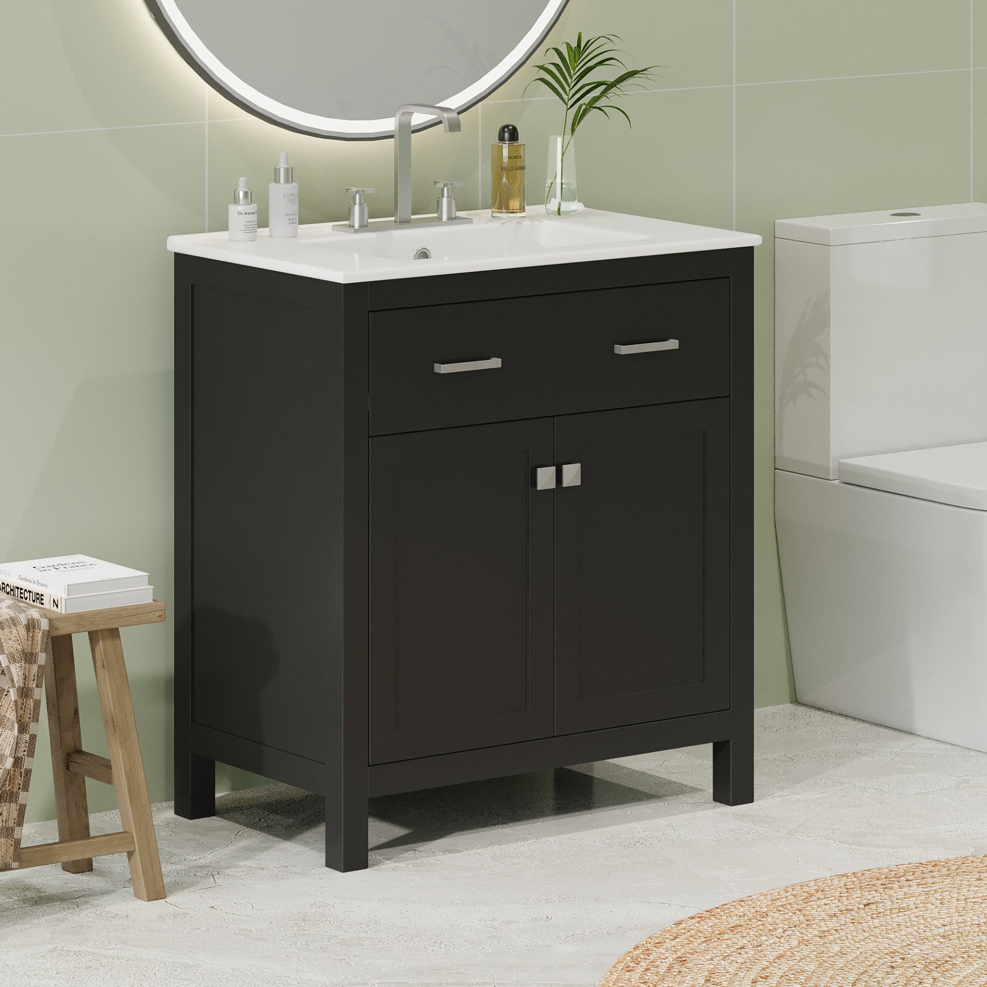 30" Bathroom Vanity With Sink And Soft Close Doors - Black - Image 4