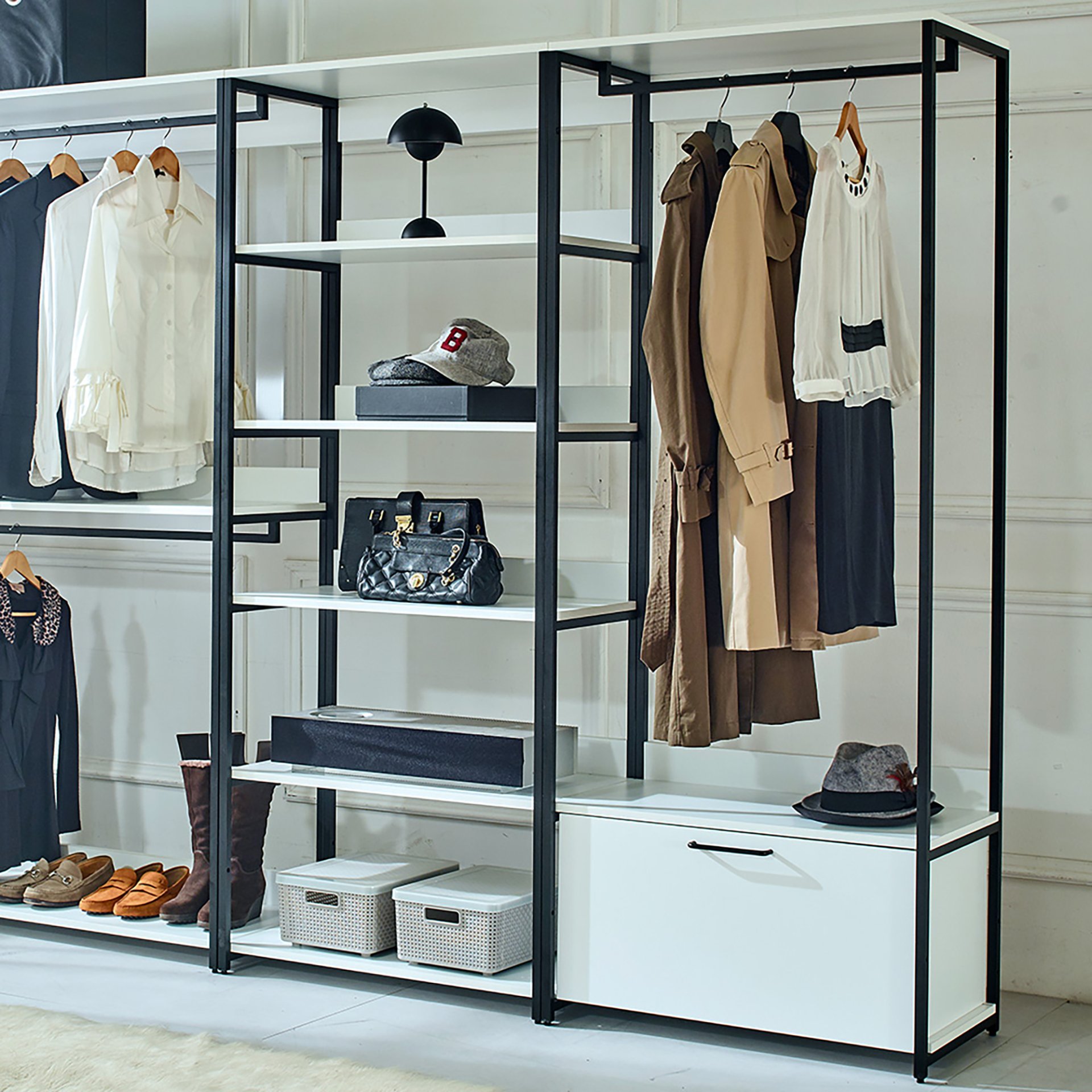 Fiona - Freestanding Walk In Wood Closet System With Metal Frame Durable Storage Solution Melamine - White - Image 4